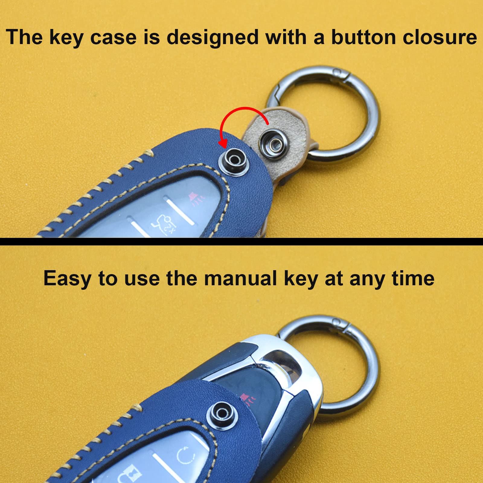 Yubomt For Jeep Key Fob Cover,Genuine Leather Key Case For Jeep Grand Cherokee Chrysler 200 300C Renegade Compass Dodge Journey Charger Challenger Durango Accessories,Blue