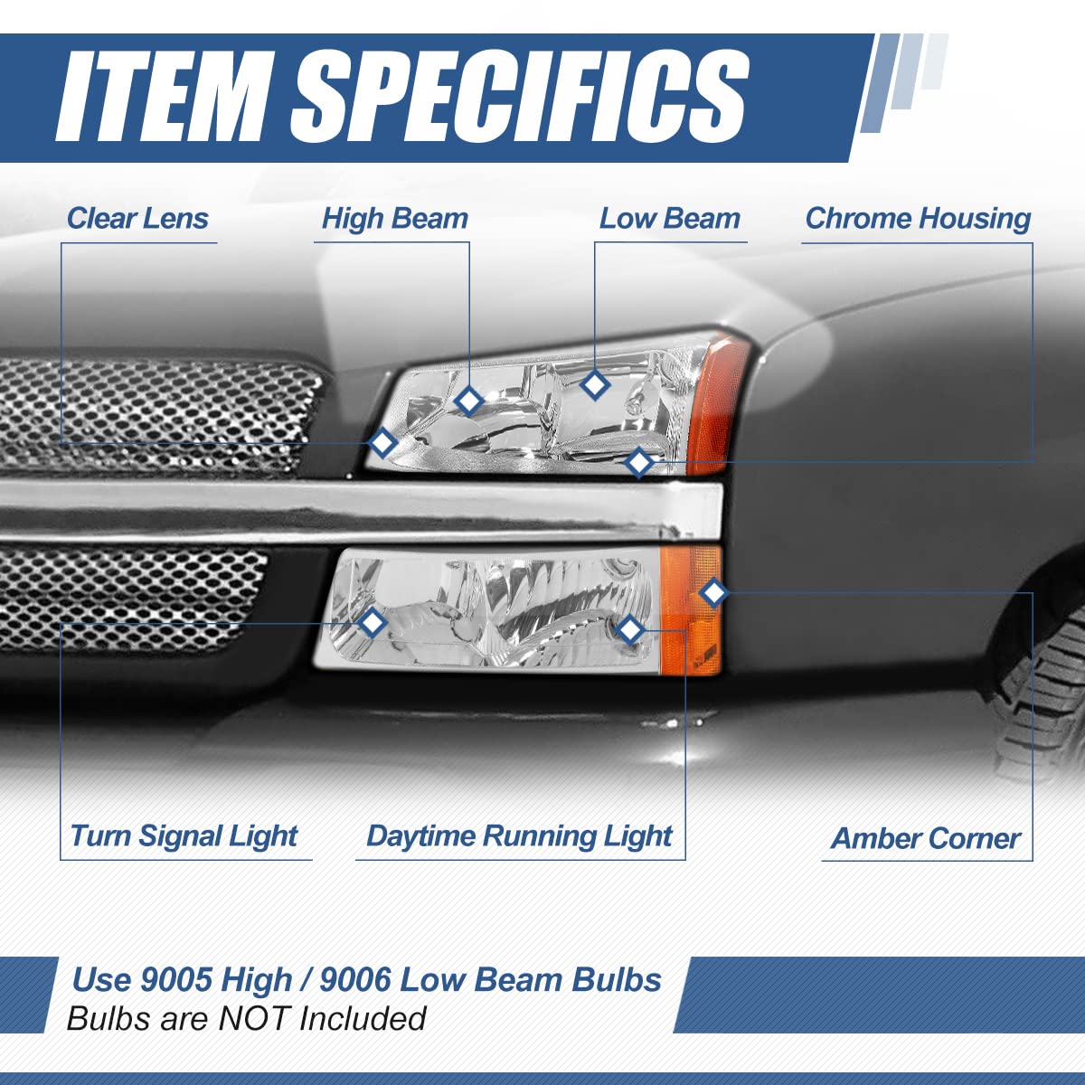 Auto Dynasty Full Led Drl Headlights Assembly Compatible With 03-07 Chevy Avalanche Silverado 1500 2500 Hd 3500 Classic, 6000K P