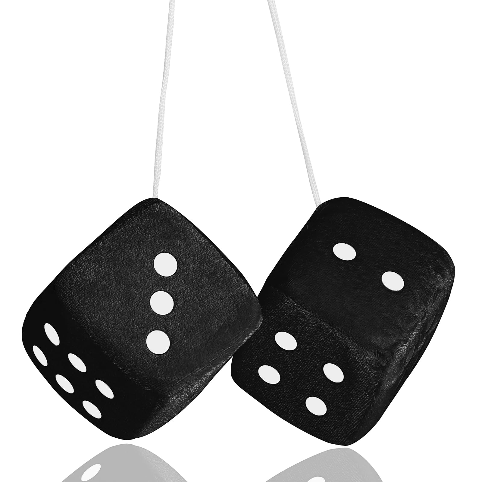 Fuzzy Dice For Rear View Mirror, Black Fuzzy Dice For Car Mirror, 2.75Inch Pair Of Plush Retro Square Hanging Dice With White Do