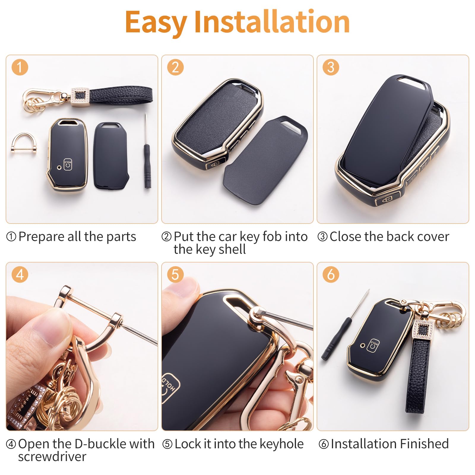 CACARLIKE - Benz Key Fob Cover, Leather Lanyard with Smart Key Protection, Compatible with A, C, G, E & S Class 2017-2021