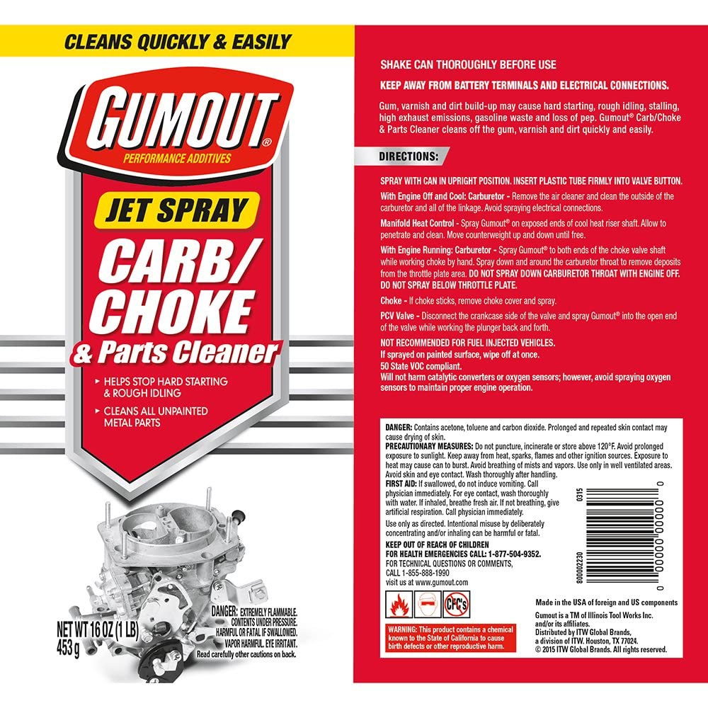 Gumout 800002230 Carb And Choke Cleaner, 16 Oz.