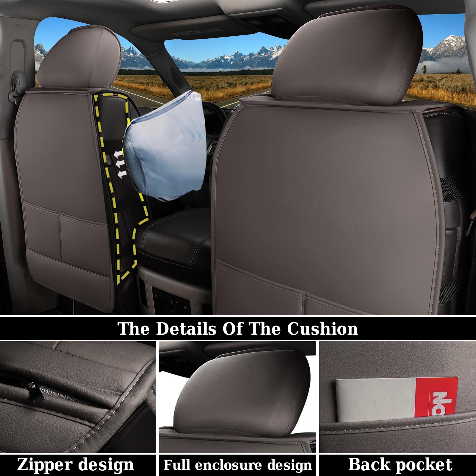 Coverado Leather Car Seat Covers, Waterproof Dooge Ram 1500 Seat Covers Compatible With 2002-2025 Dodge Ram 1500 2500 3500 With