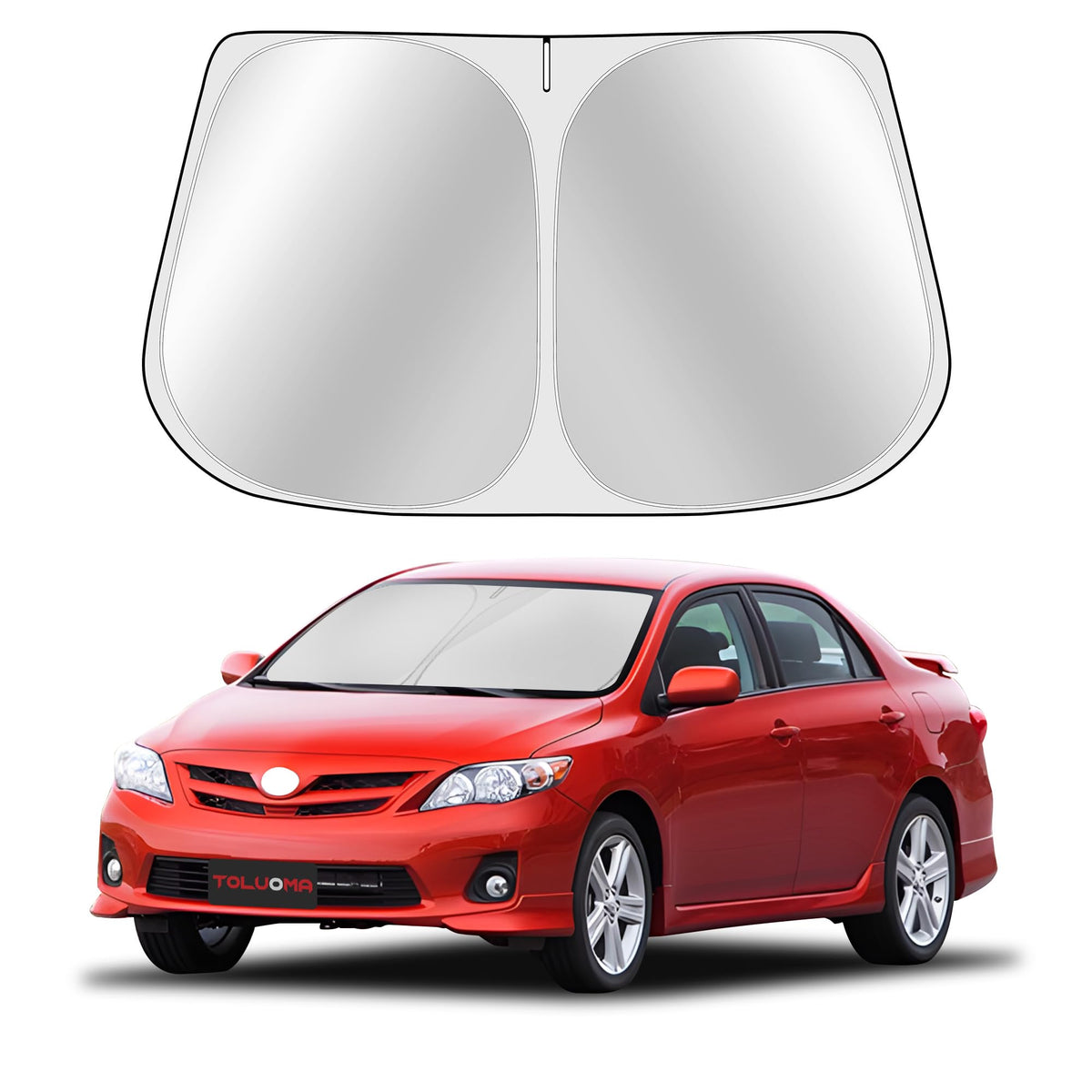 Toluoma Custom Fit Windshield Sun Shade For Toyo-Ta Corolla 2009-2013 - Full Coverage, 210T Reflective Fabric, Double-Layer Desi