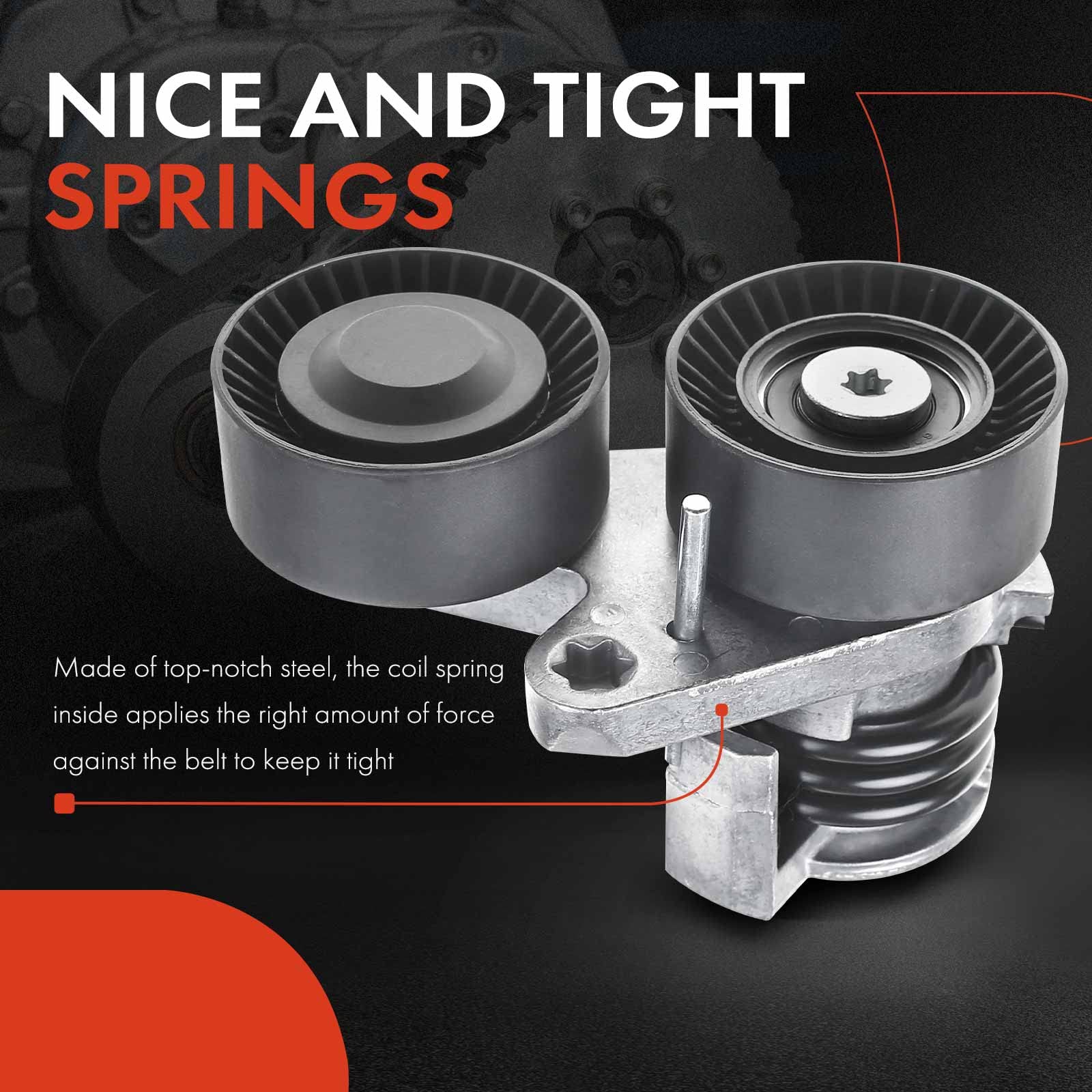 A-Premium Belt Tensioner Assembly with Dual Pulley Compatible with BMW E82 E90 Series 135i 535i 08-10, 335i 07-10, 335is 335xi 535xi 2008, 3.0L, Replace# 11287563927, 13677659
