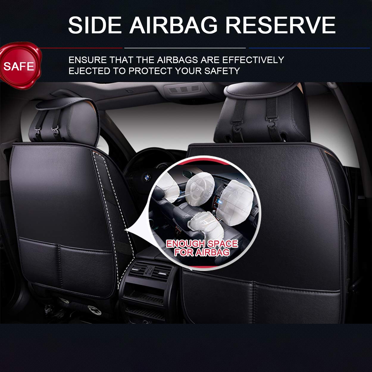 Freesoo Car Seat Cover Leather, Waterproof Seat Covers Full Set Automotive Cushion Universal Fit For Honda Toyota Nissan Hyundai