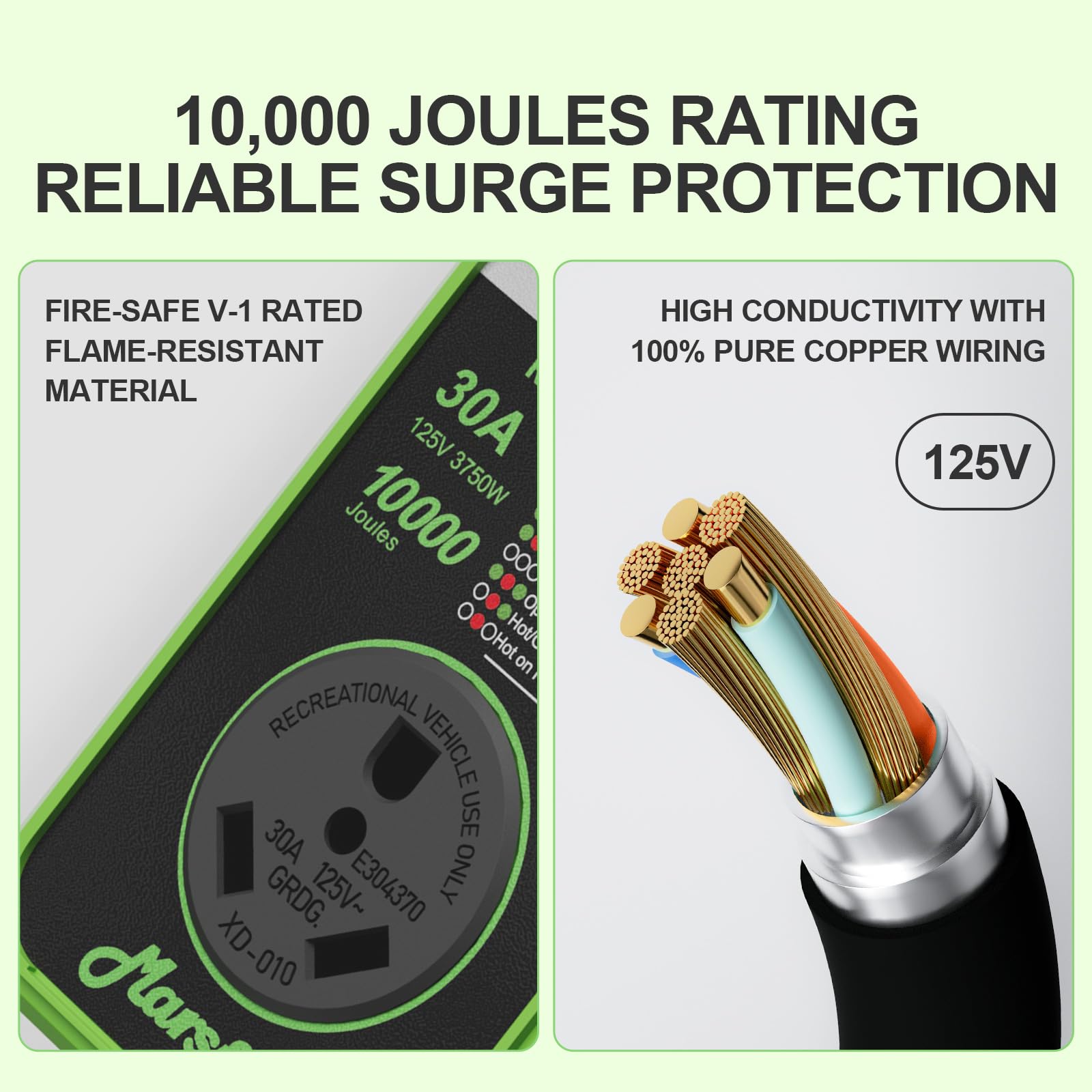 Marsflex Rv Surge Protector, 30Amp Rv Circuit Analyzer, 10000 Joules Surge Protection With Waterproof Cover, Led Display, Rv Vol