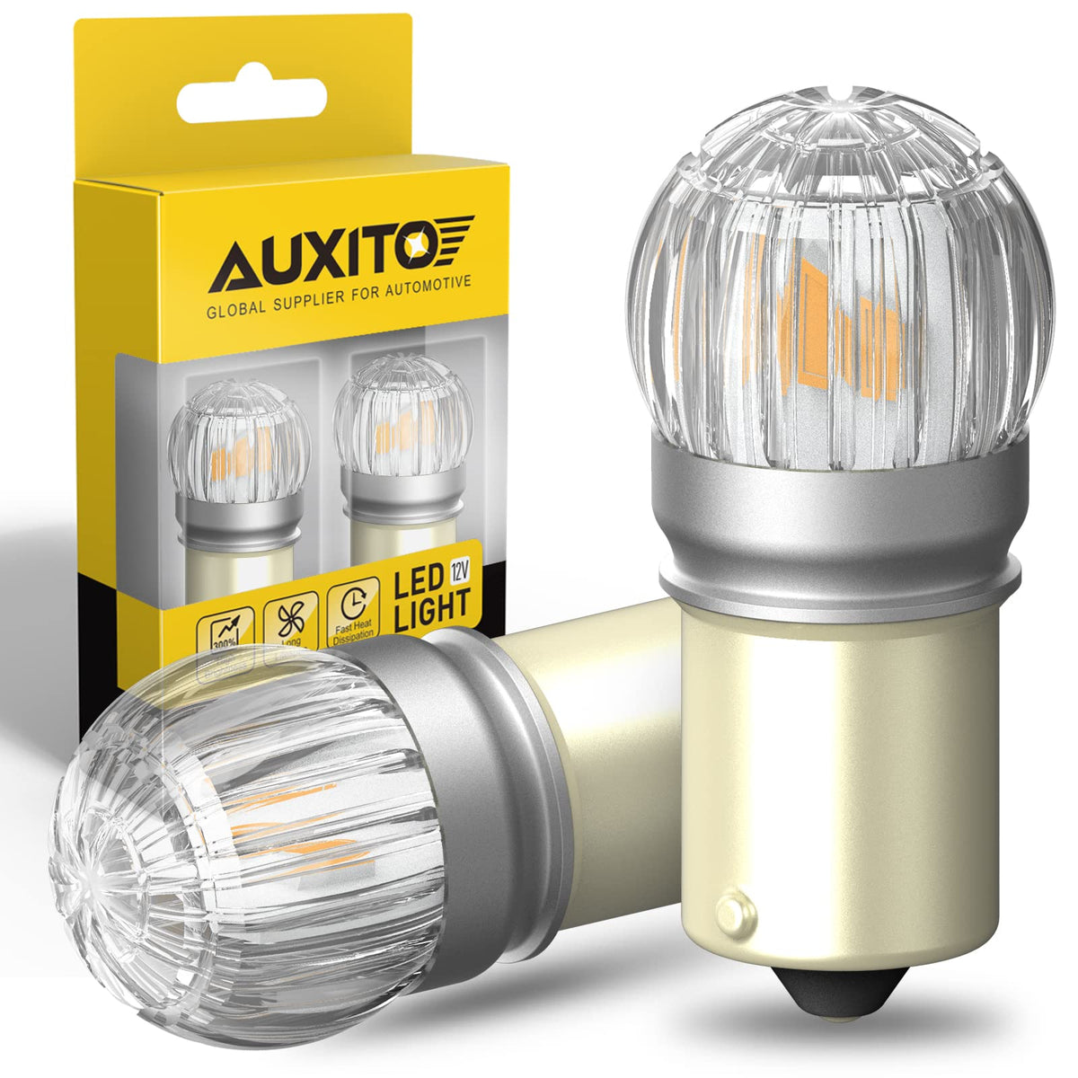 Auxito 1156 Led Bulbs Amber Turn Signal Light, Super Bright Unique 1:1 Design, Ba15S 7506 1141 P21W For Blinker Turn Signal, Bra