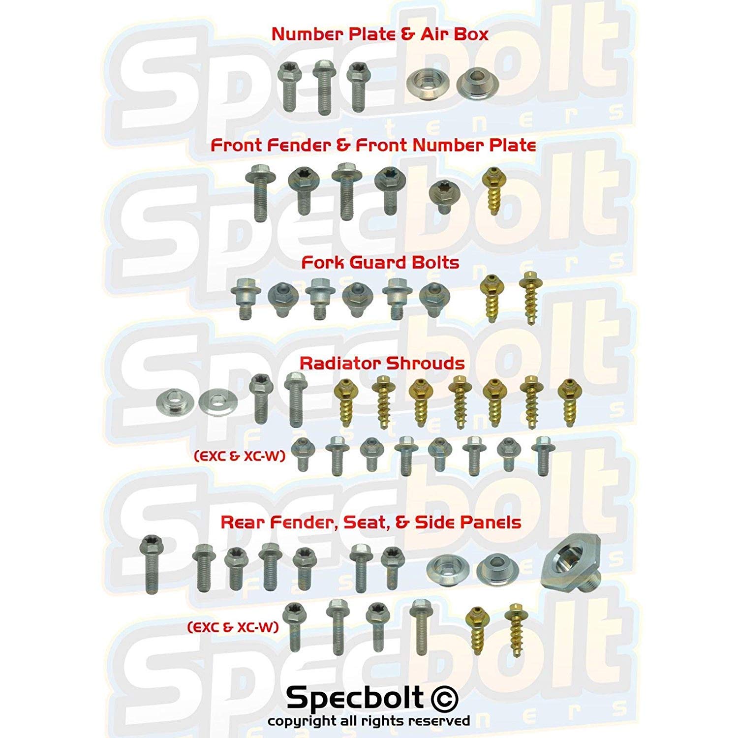 Full Plastics Fastener Kit: Ktm - Sx/Sx-F/Xc (2011-2014) Exc/Xc-W (2012-2016) #1116