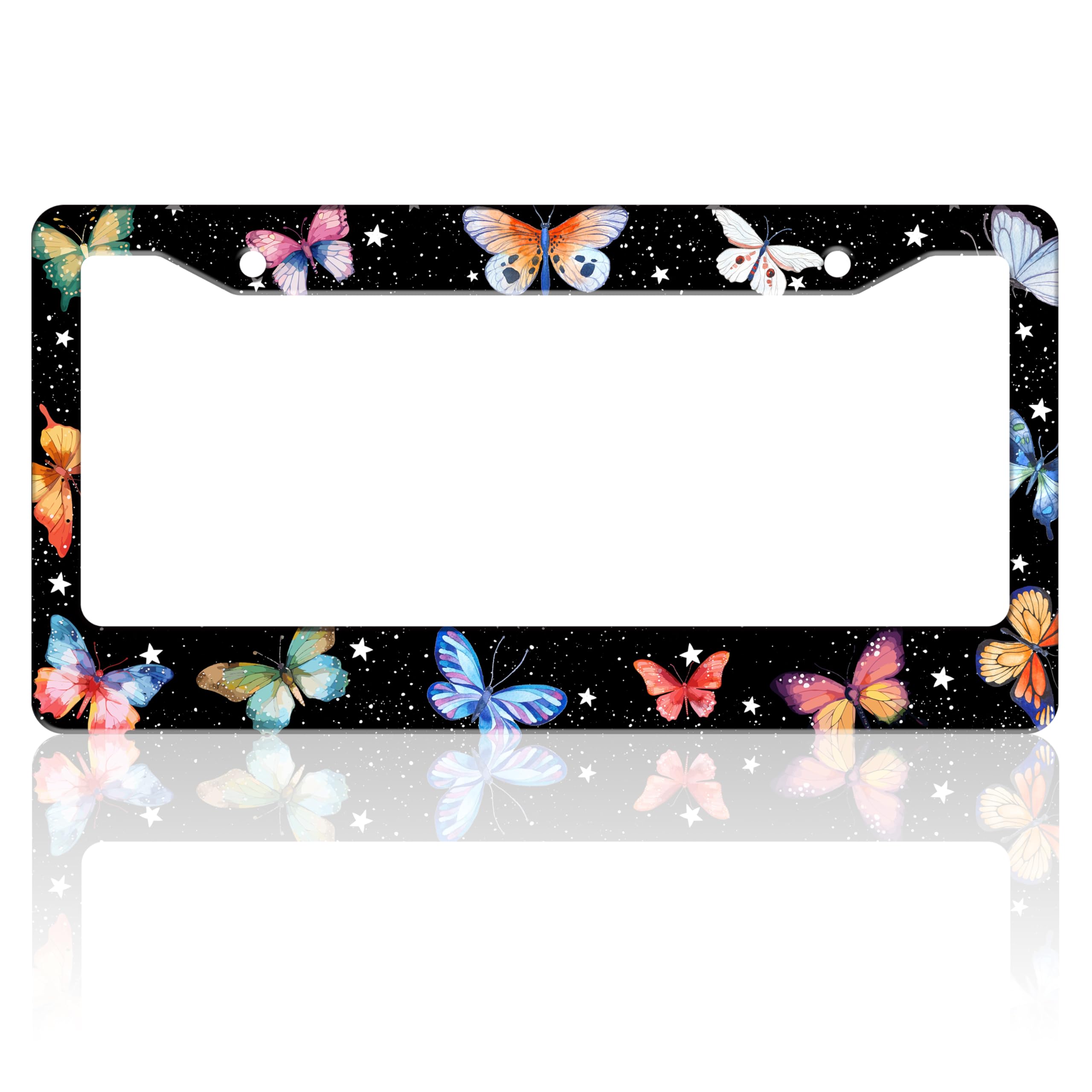 Beautiful Colorful Butterfly License Plate Frame Funny Watercolor License Plate Holder for Front or Rear Car Tags Stainless Stee