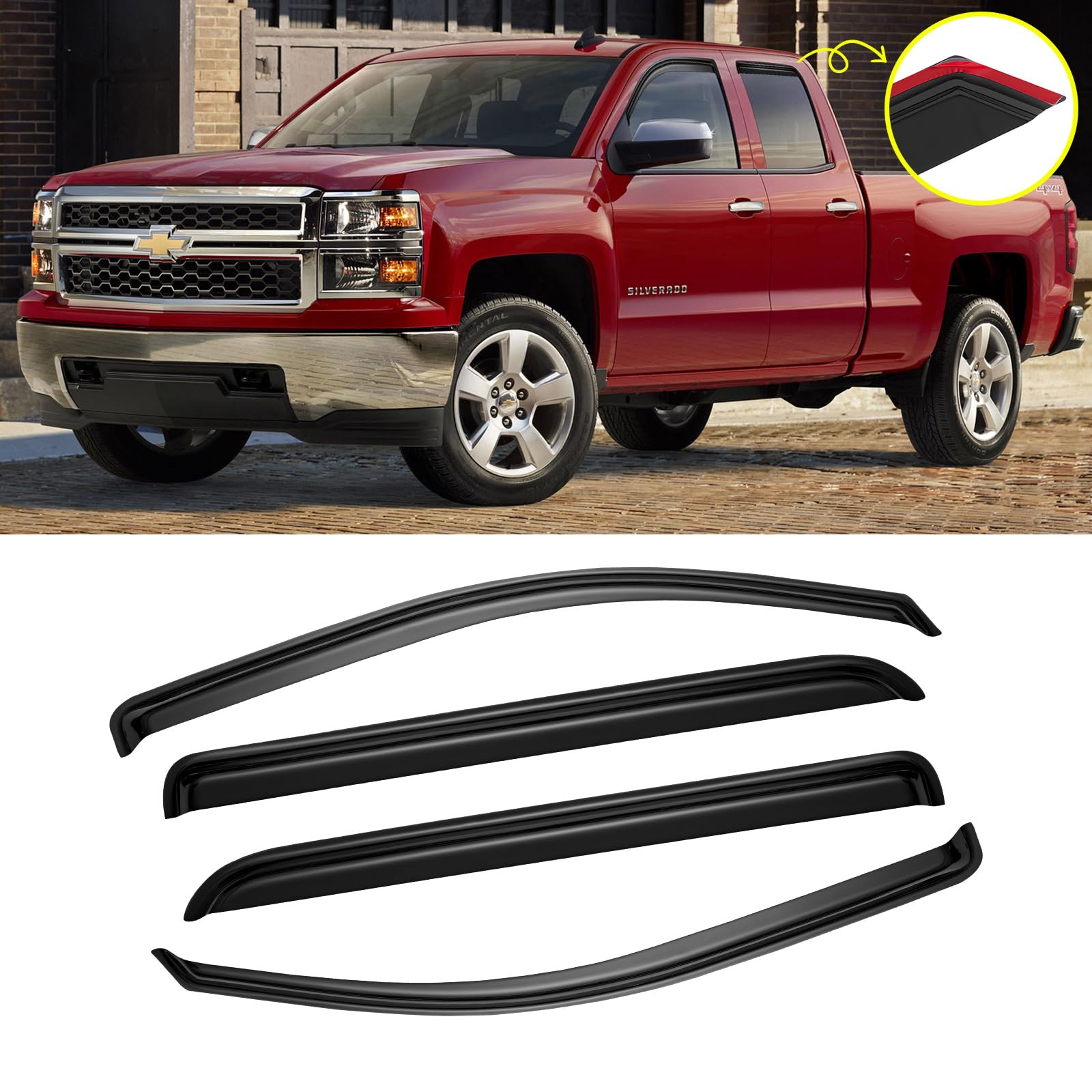 Cmvt Auto Window Visors For 2014-2018 Chevrolet(Chevy) Silverado & Gmc Sierra 1500 Crew Cab, Rain Guards Vent Shade Deflector Da