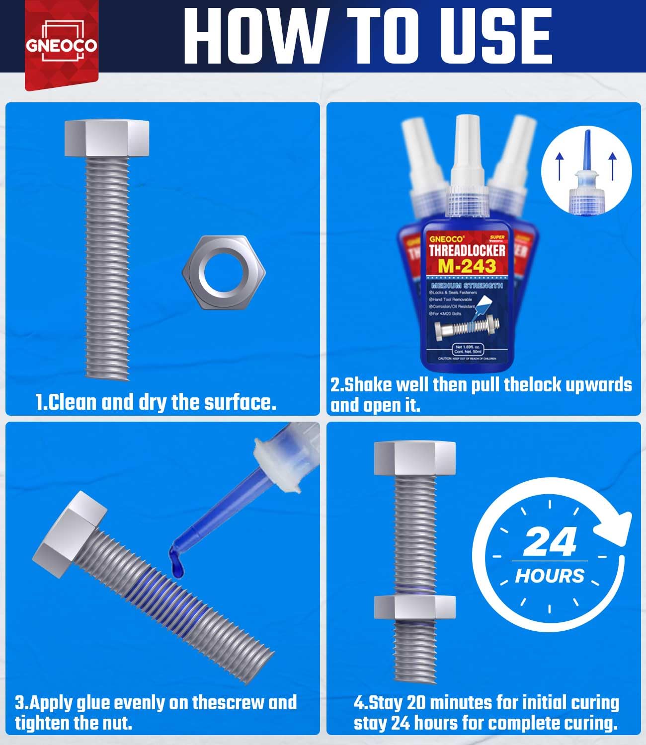 Threadlocker Blue 243 1.69 Fl Oz/50 Ml, Thread Lock Medium Strength Lock Tight For Nuts, Bolts, Fasteners And Metals, Anaerobic