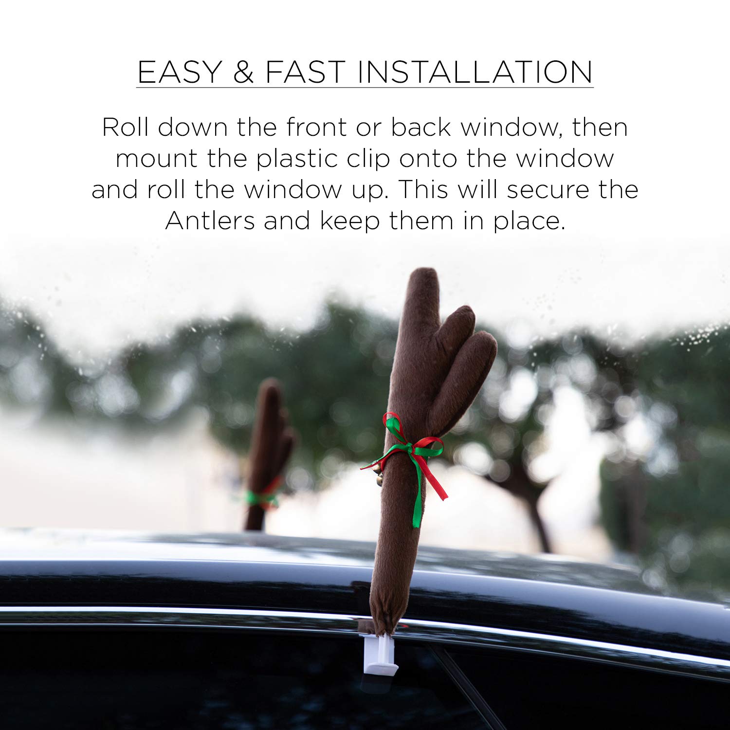 Oxgord Car Antlers And Nose - Christmas Decorations For Car Windows, Roof, And Grille - Holiday Accessories Decoration Kit For Cars, Suvs, Vans, And Trucks
