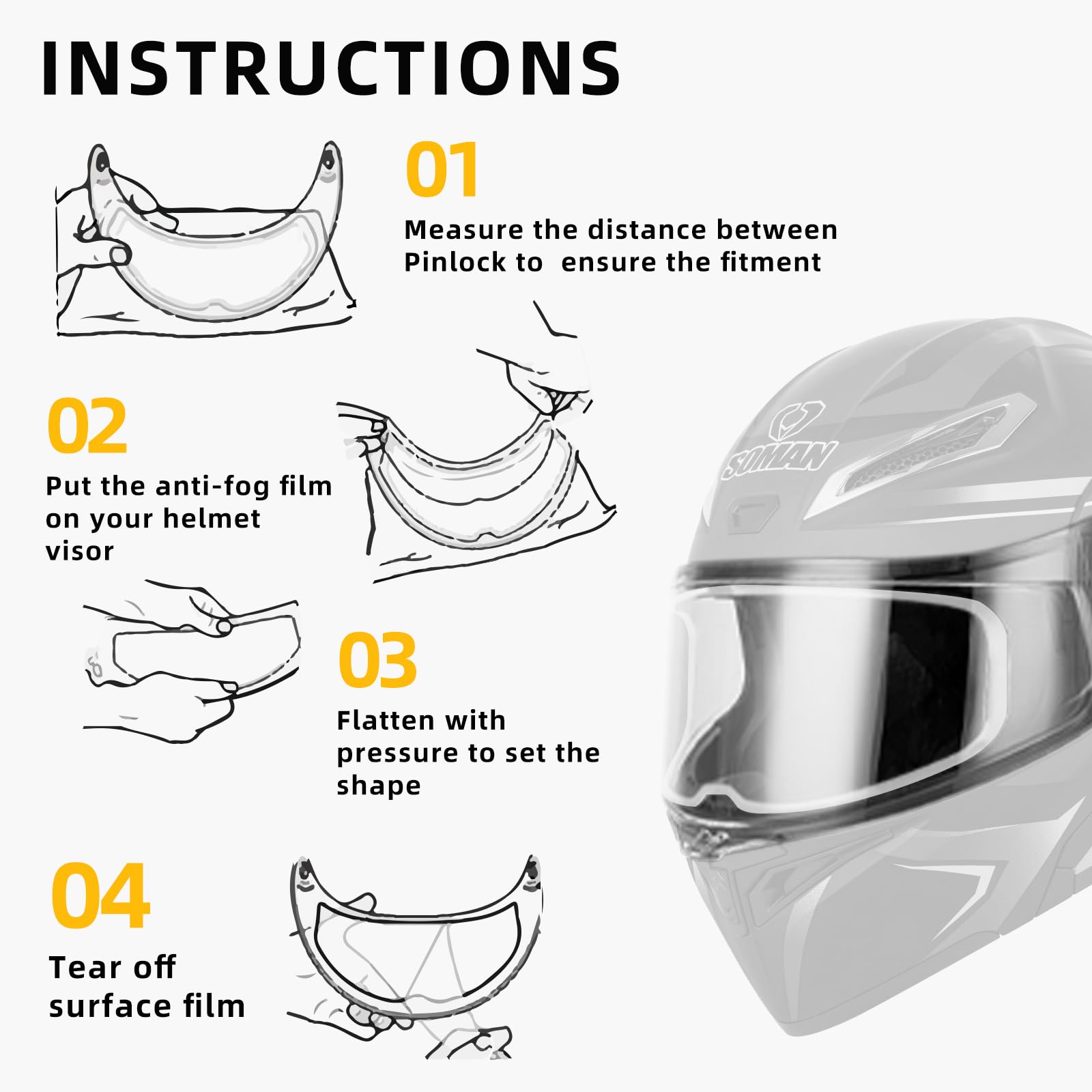 Soman Universal Motorcycle Helmet Anti Fog Film, Adhesive Anti Fog For Motorcycle Helmet Visor Shield Compatible With Rf1200 X14