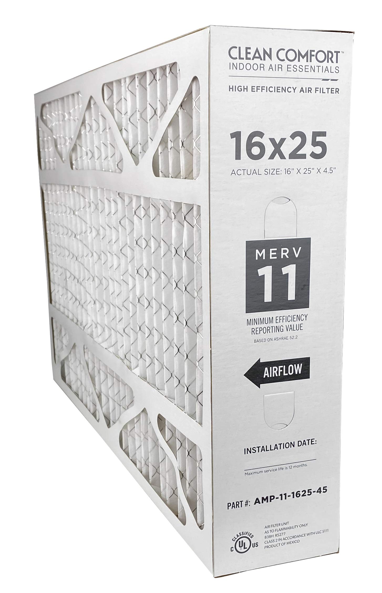 Clean Comfort Amp-11-1625-45 (1 Pack) 16'' X 25'' X 4.5'' Media Air Filter, Merv 11