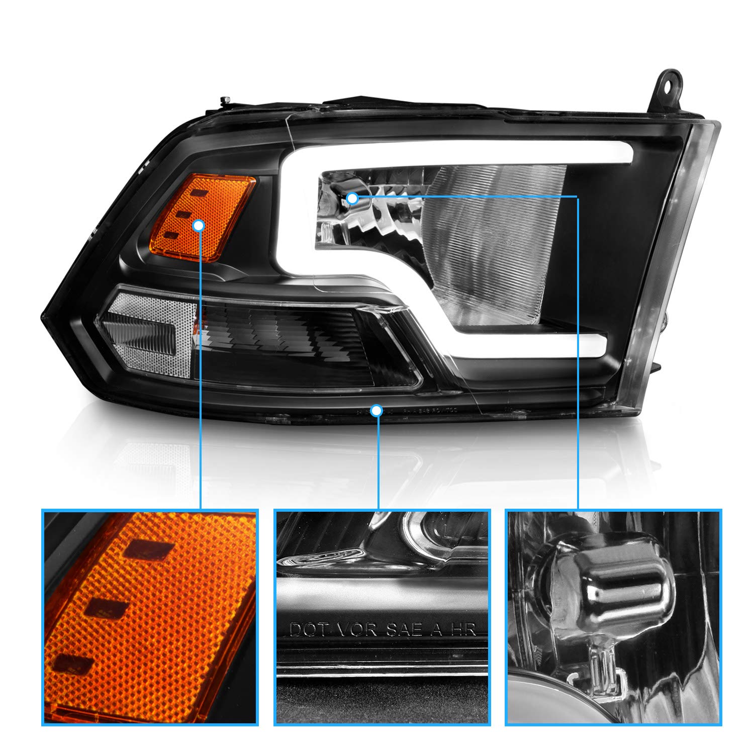 Amerilite For 2009-2018 Dodge Ram 1500 2500 3500 Truck Led Bar Black Replacement Headlights Pair - Driver And Passenger Side