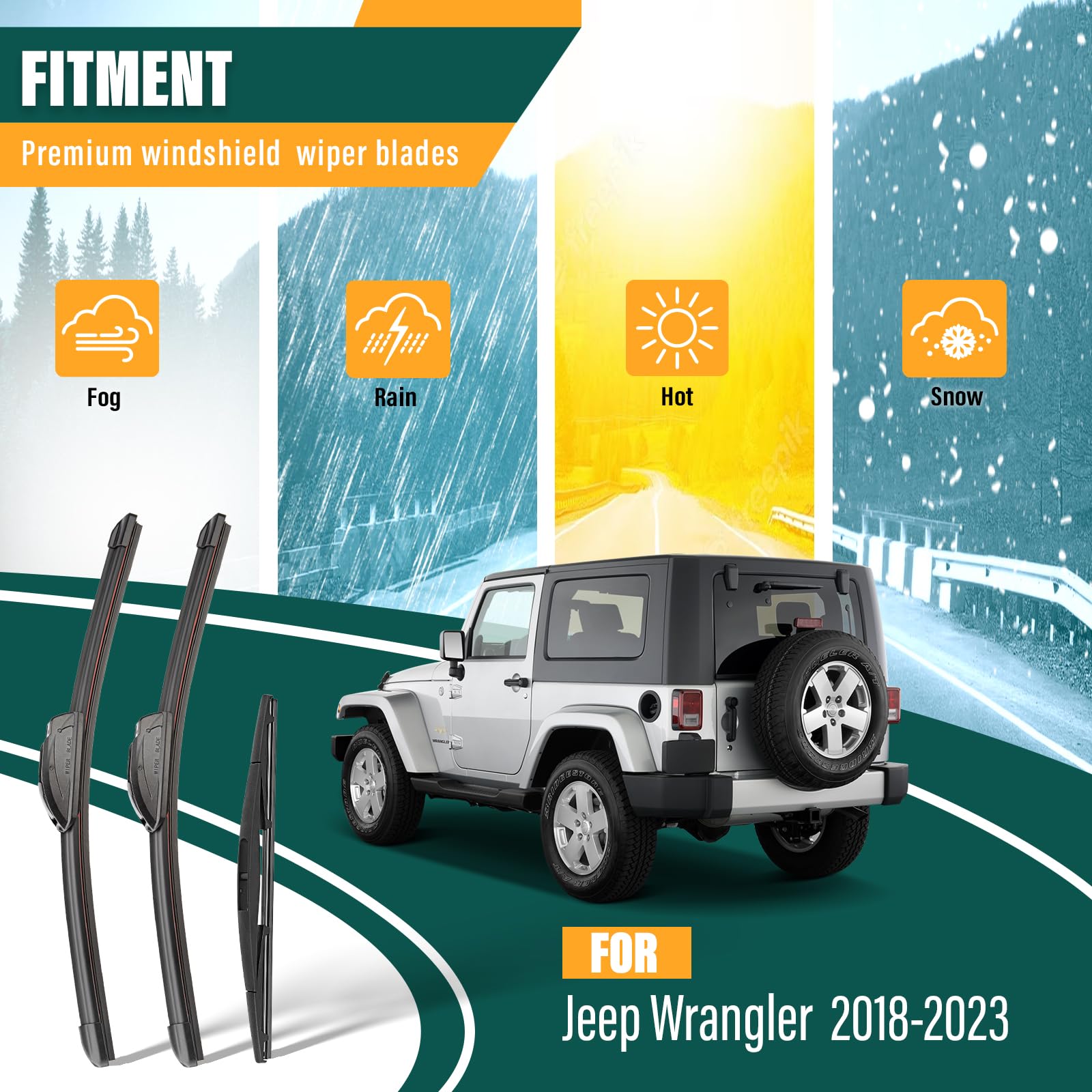 Kvq Windshield Wiper Blades Replacement For Jeep Wrangler Jl 2018 2019 2020 2021 20222 2023 Original Factory Quality Front Rear