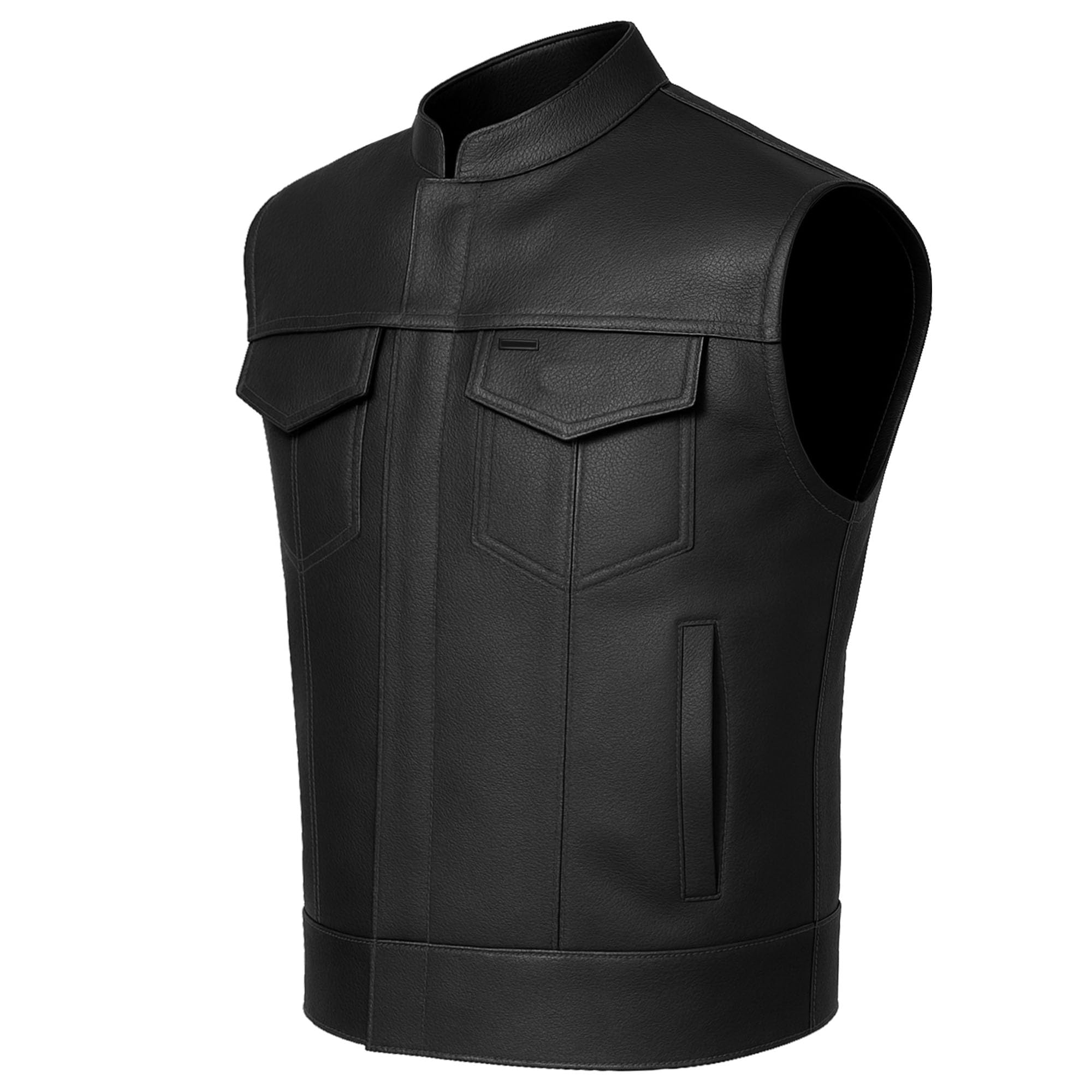 Soa Men'S Leather Vest Anarchy Motorcycle Biker Club Concealed Carry Gun Pockets Single Back Panel Outlaws Black Xxl