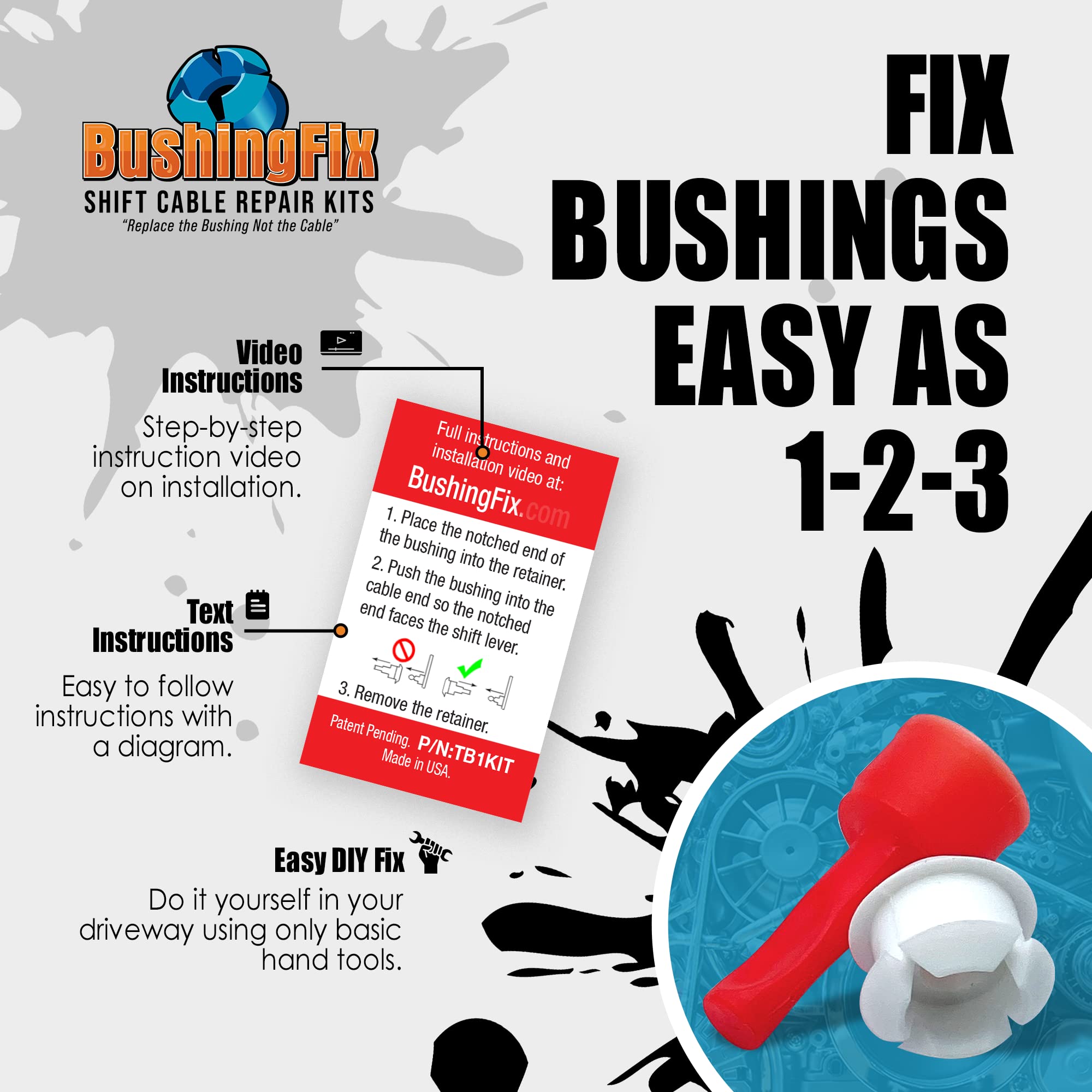 BushingFix TB1Kit - Automatic Transmission Shift Cable Bushing Repair Kit for Chevrolet, Jeep, Ford & More - Quality Replacement Parts