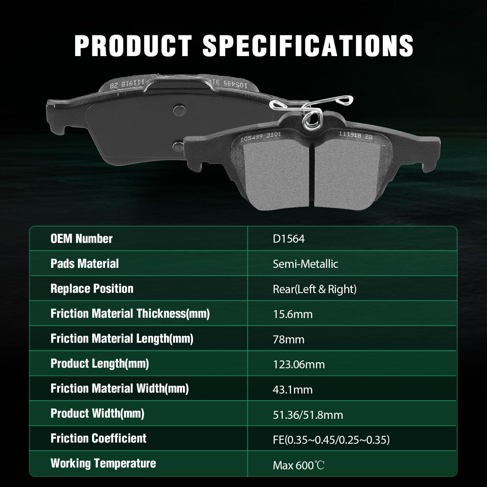 Automuto 8Pcs Front & Rear Semi-Metallic Disc Brake Pads Set D1564 D1645 For Ford Escape 2013-2016, Focus 2013-2018, Transit Con