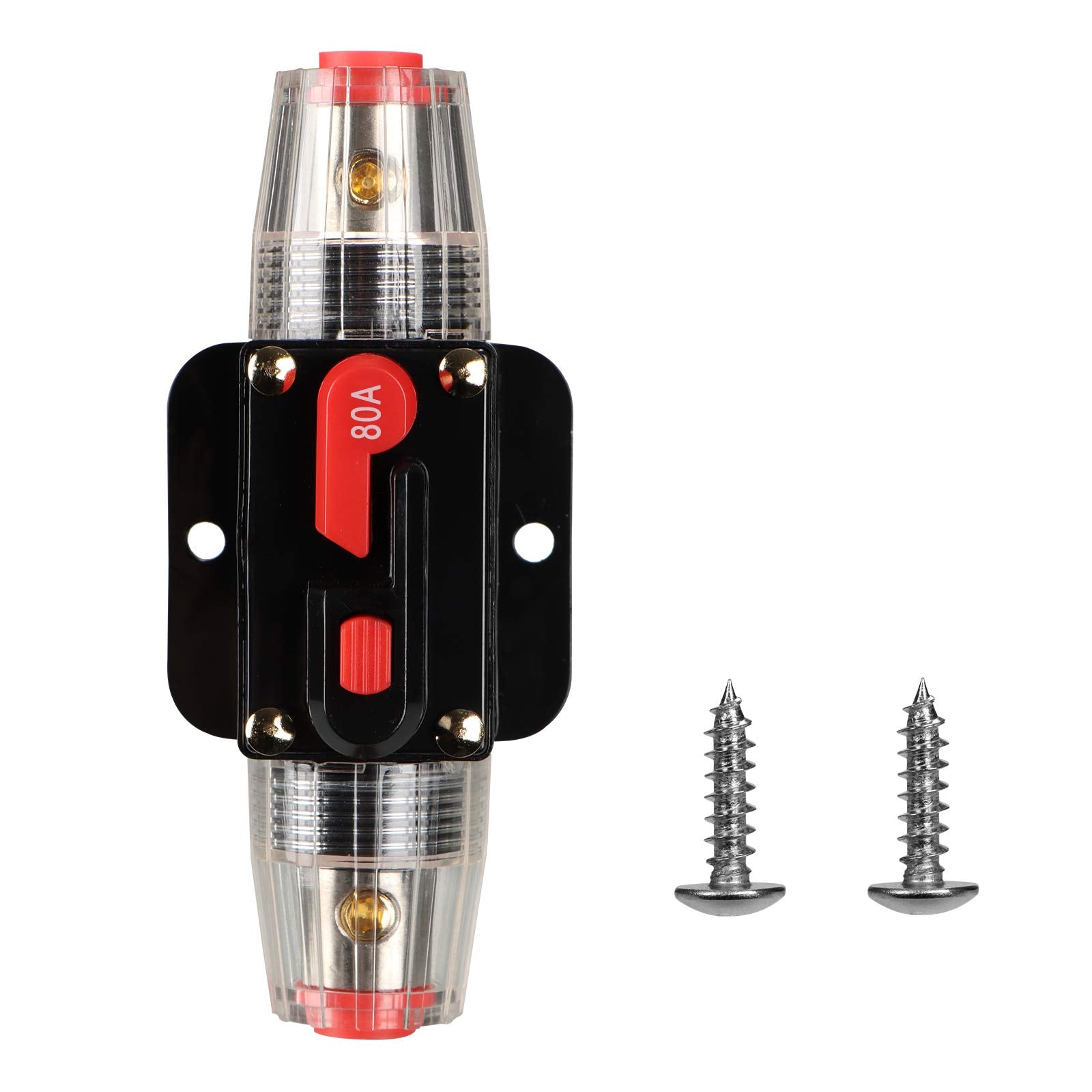 M1A2 Circuit Breaker Switch 80A Waterproof Fuse Inline Holder 3-15 Awg Resettable Fuse Manual Reset 12V-48V Dc For Car Audio Sou