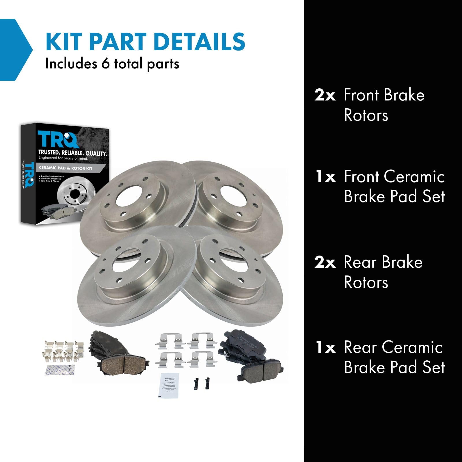 Trq Front And Rear Brake Pad & Rotor Kit Brake Pads Brake Rotor Ceramic Compatible With 2014-2015 Mazda 6