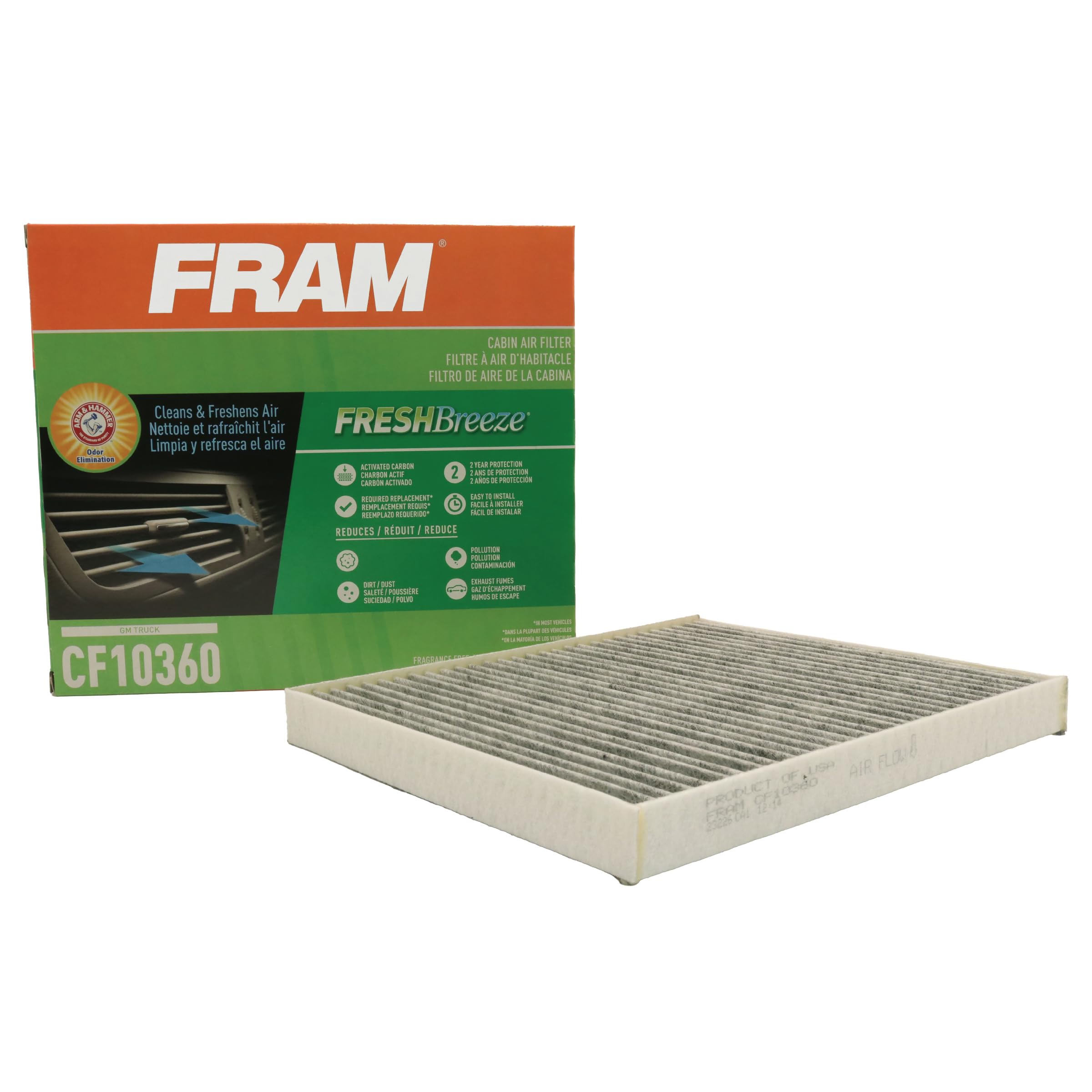 Fram Fresh Breeze Cabin Air Filter Replacement For Car Passenger Compartment W/ Arm And Hammer Baking Soda, Cf10360 For Select C