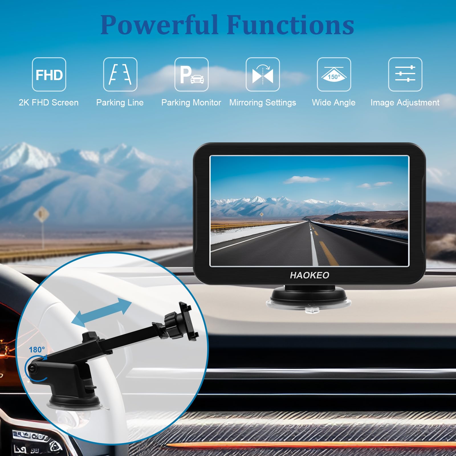 HaoKeo Backup Camera Kit - 7 Inch HD 2K Monitor, Night Vision, IP69 Waterproof - Model H7 for Trucks, RVs, and Trailers