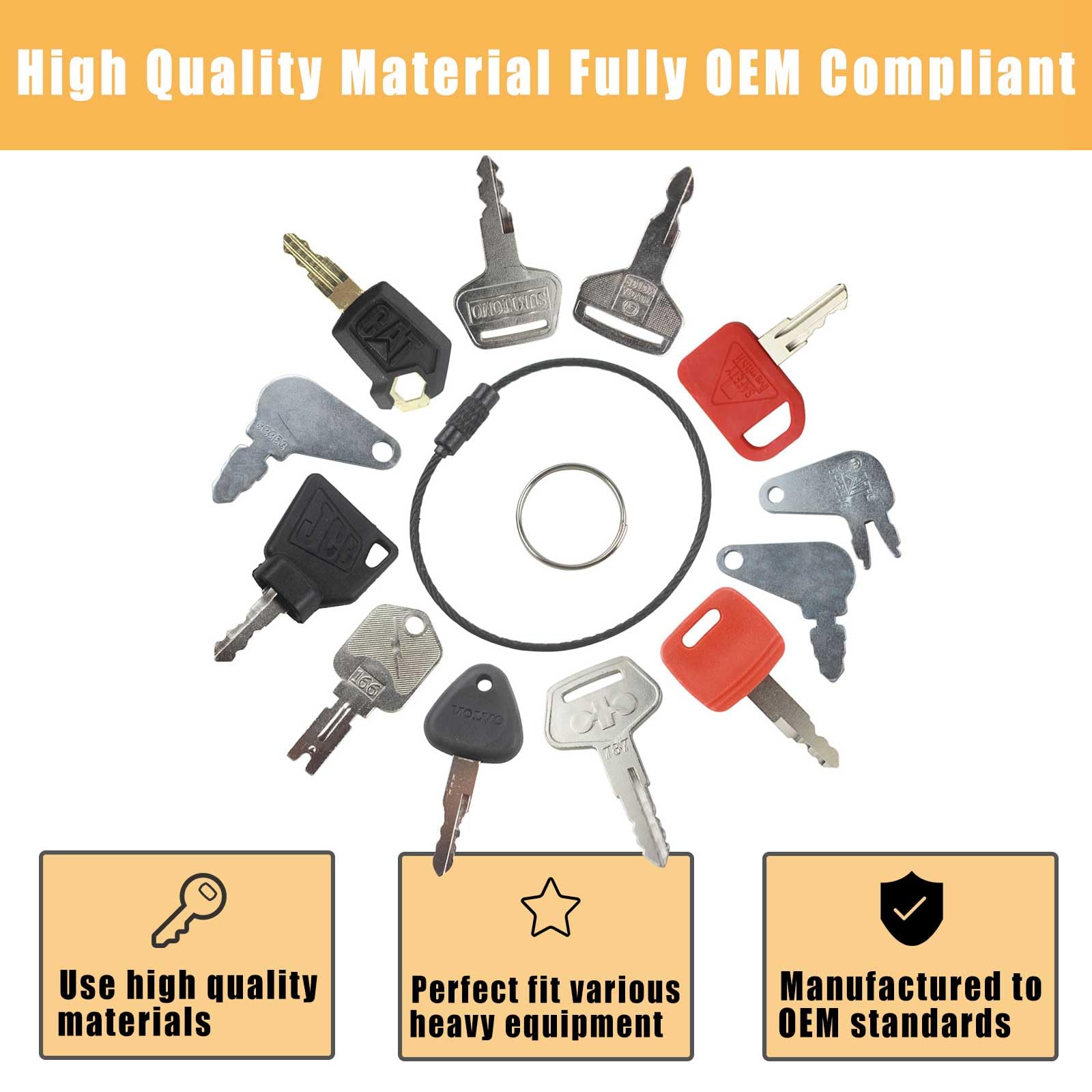 12 Heavy Equipment Key Set Replacement For Caterp-Illar Jd Bob-Cat Hy-Ster Komat-Su Forklifts Excavators Ca-Se Do-Zers