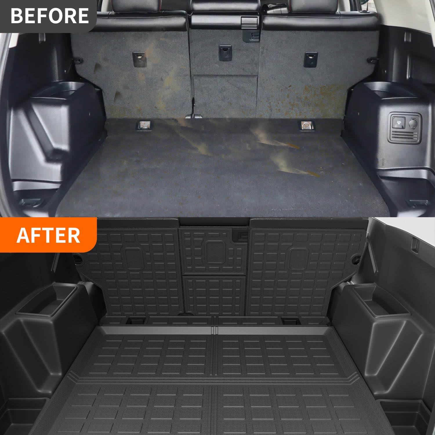 Powoq Cargo Mat Compatible With 2010-2023 Toyota 4Runner Trunk Mat Replacement For 2010-2023 Toyota 4Runner Accessories 5 Seater-No 3Rd Seat (Fit W/Sliding Tray, Rear Backrest Mats+Rear Trunk Mat)