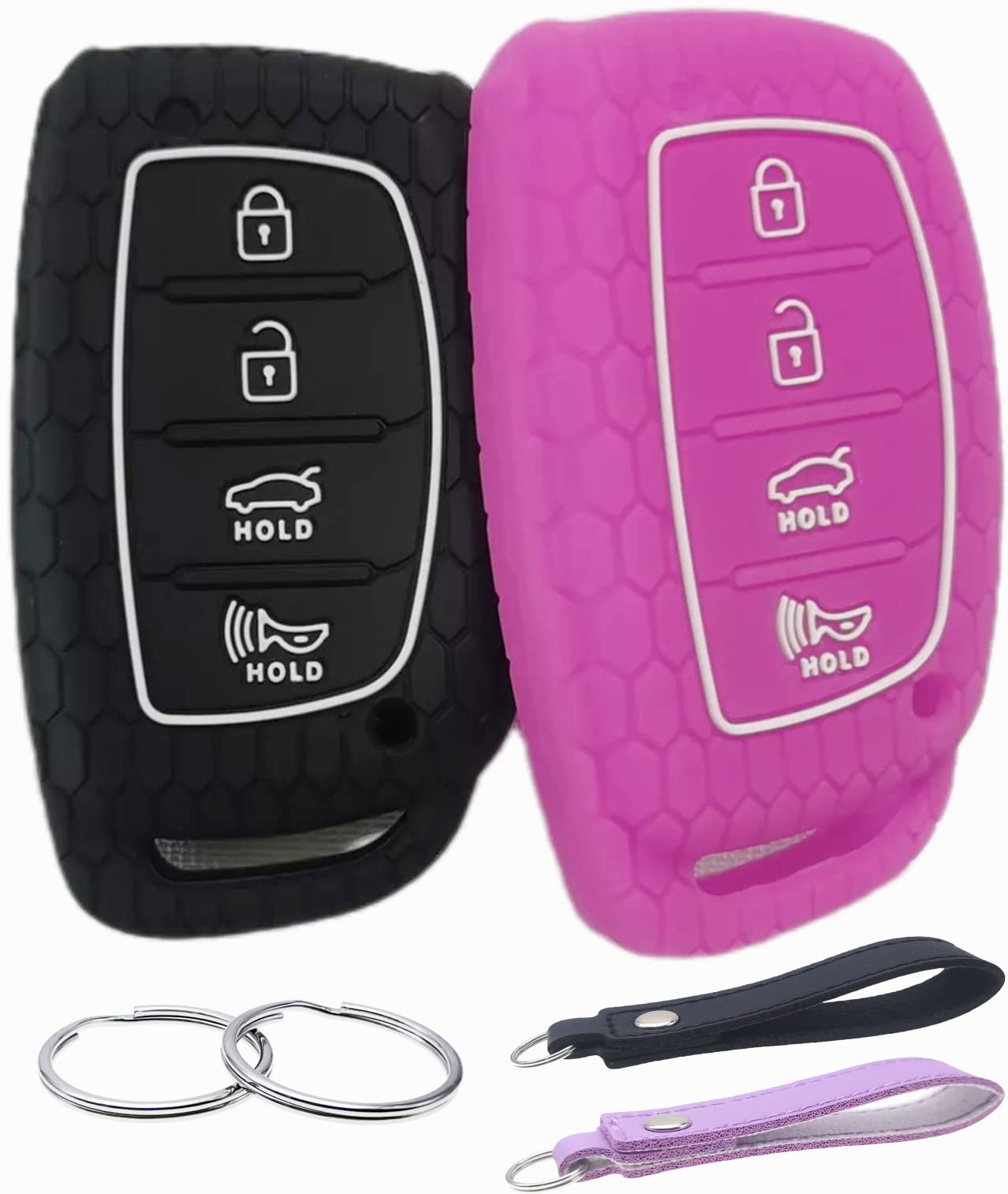 Reprotecting Silicone Rubber Key Fob Cover Compatible With 2016-2021 Hyundai Elantra Elantra Gt Ioniq Sonata Tucson Sy5Mdfna433«Not For Keys With Eject/Fold Buttons»(4 Button Smart Key, Black Purple)