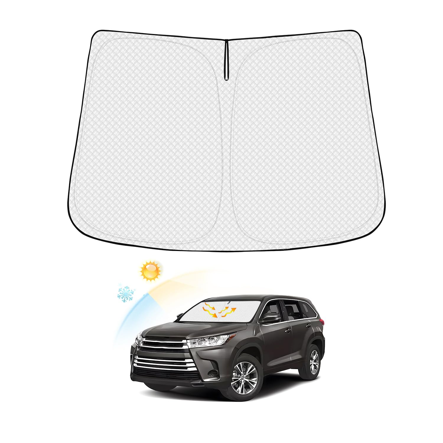 Canvcle Windshield Sun Shade For Toyota Highlander 2014-2019 Thicken 6-Layer Foldable Front Window Sunshade Sun Visor Protector