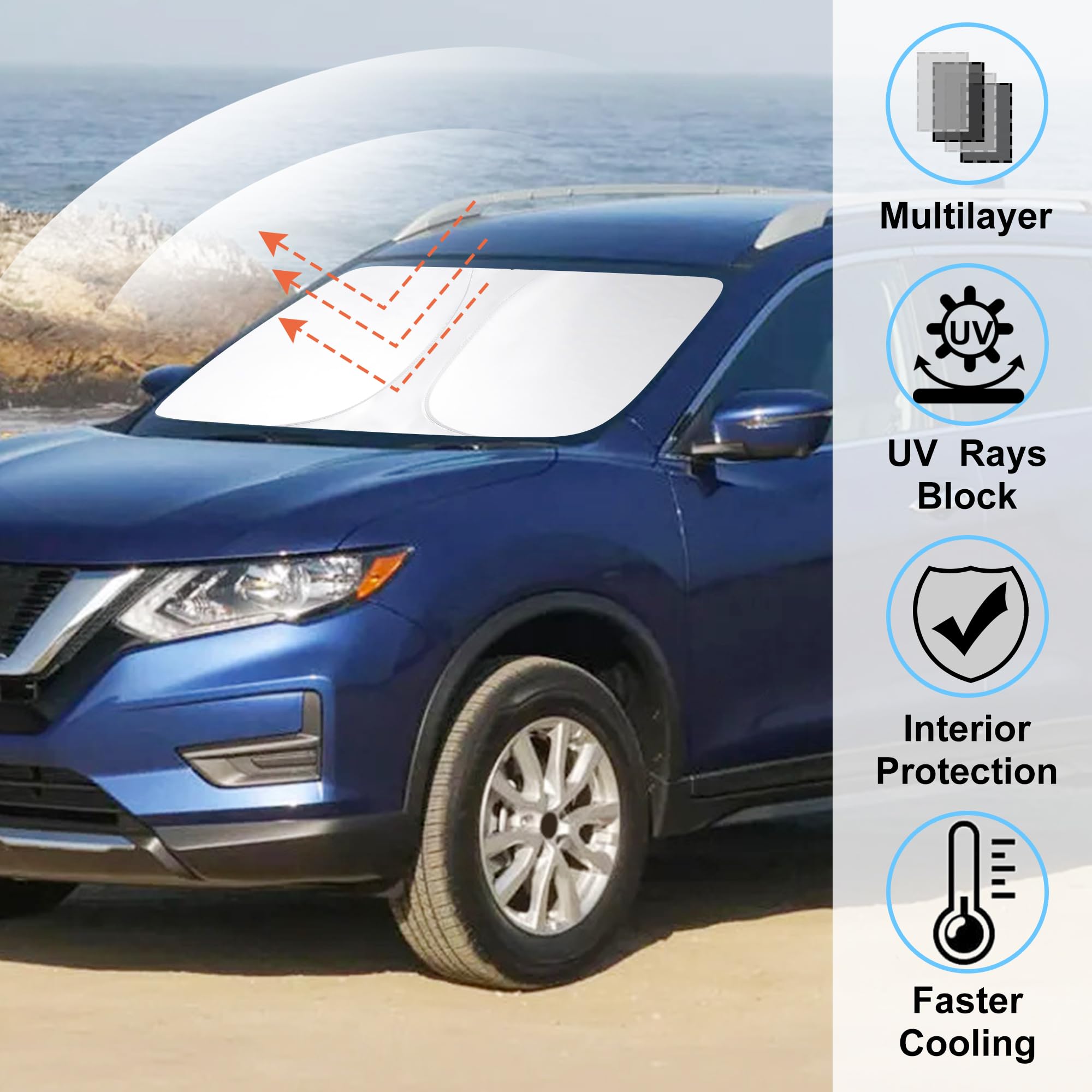 Windshield Sun Shade Compatible With 2014-2020 Nissan Rogue Accessories (Not For Rogue Sport & 2021 Rogue 3Rd Gen. T33) Sunshade