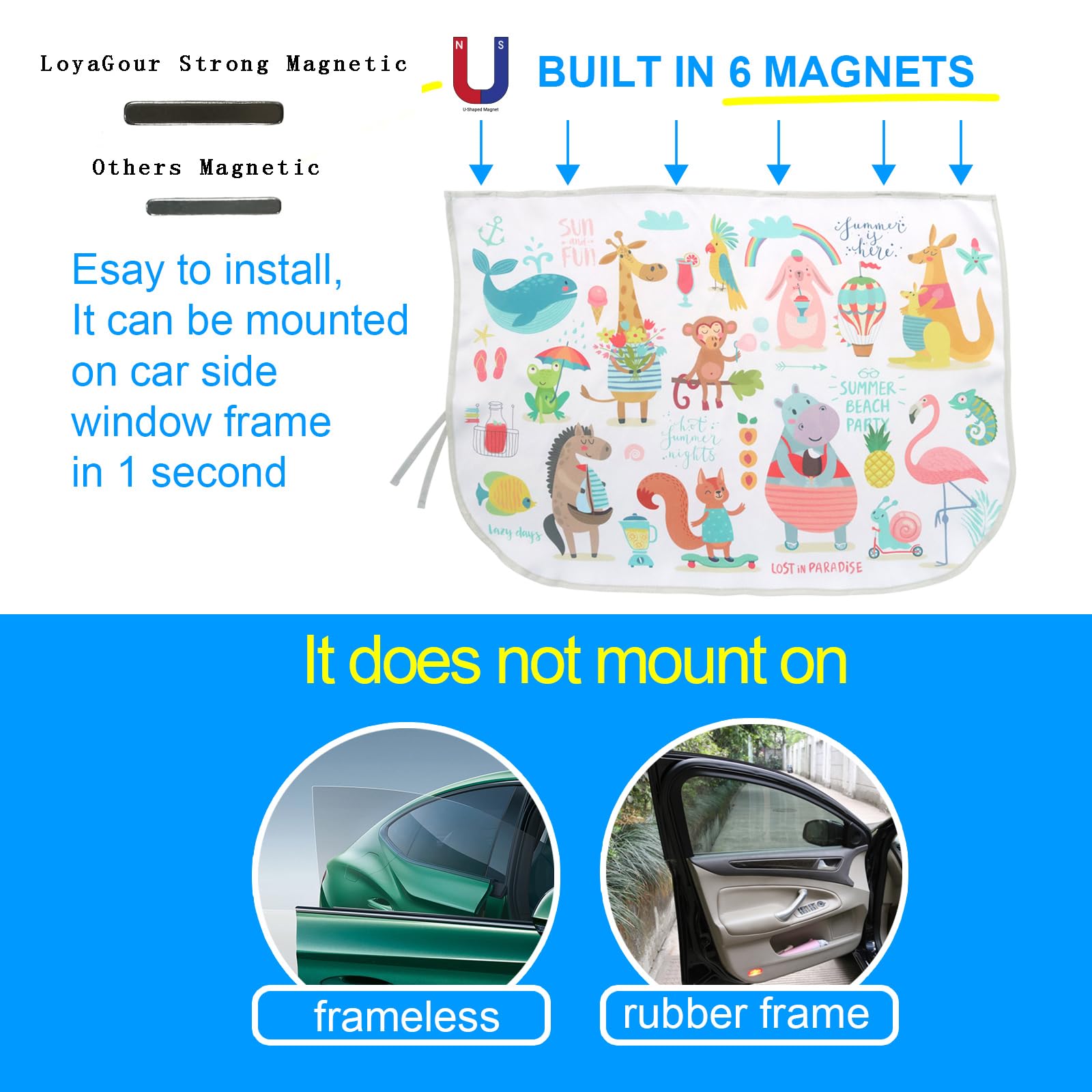 LoyaGour Car Window Shades for Side Windows Baby and Kids,Car Back Window Sun Shade Covers,Strong Magnetic Sunshades Curtains fo