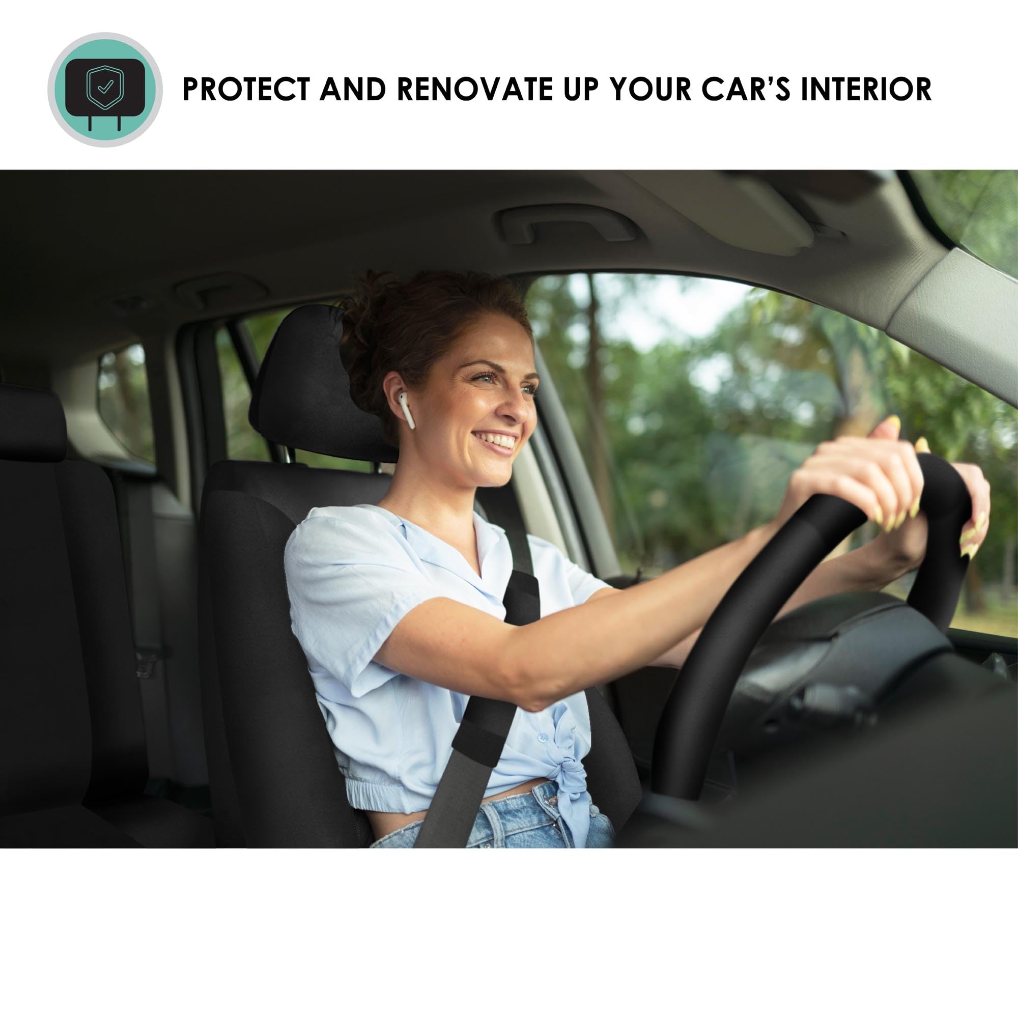 Fh Group Full Set Cloth Car Seat Covers, Universal Fit Front And Split Bench Rear, Airbag Compatible, Washable For Suv, Sedan, V