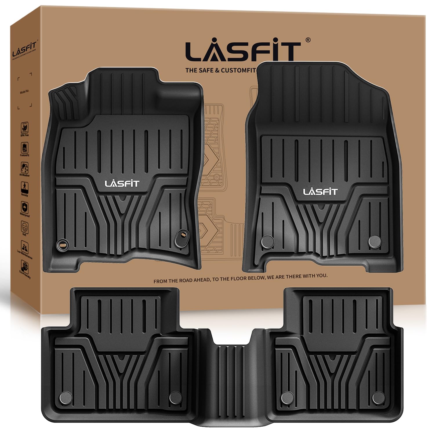 Lasfit Floor Mats For Honda Civic Sedan 2016-2021 & Hatchback 2017-2021 & Coupe 2016-2020, All Weather Tpe Custom Fit Floor Line