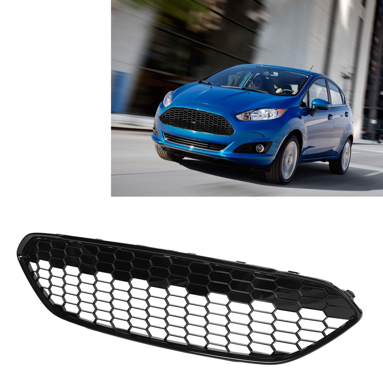 Aramox Front Bumper Grille, 1778260 Front Bumper Upper Grill Cover Glossy Black Protection Replacement For Ford Fiesta 2013?2017