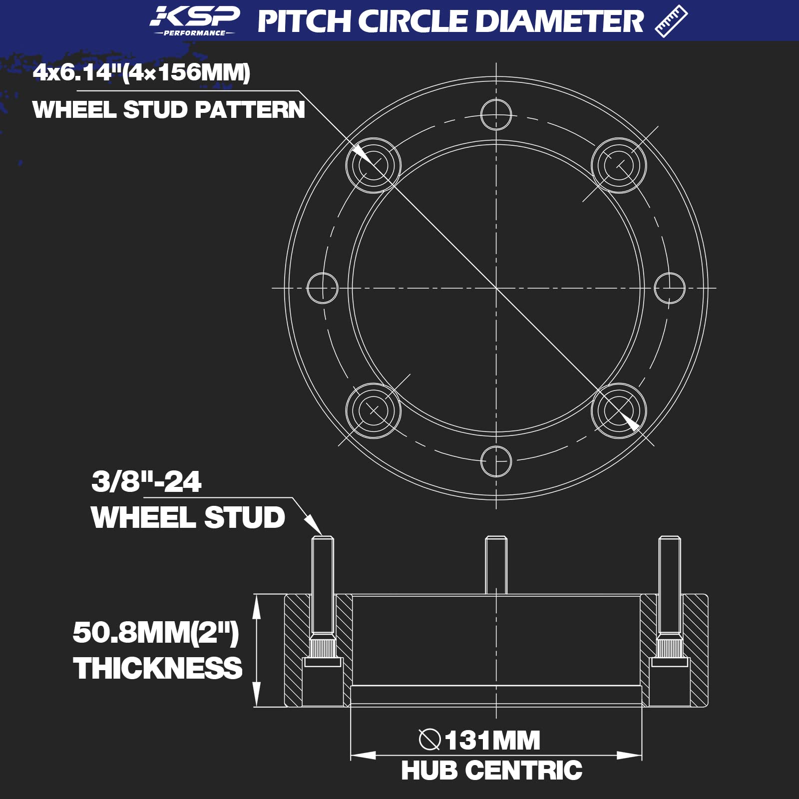 Ksp 4X156Mm Atv Wheel Spacers For Polaris Ranger Rzr Sportsman Xplorer 400 500 600 700 800, 2(50Mm) Thickness With 3/8-24 Studs 131Mm Hub Bore For Kawasaki 300B Lakota Ksf 250 Kxt 250