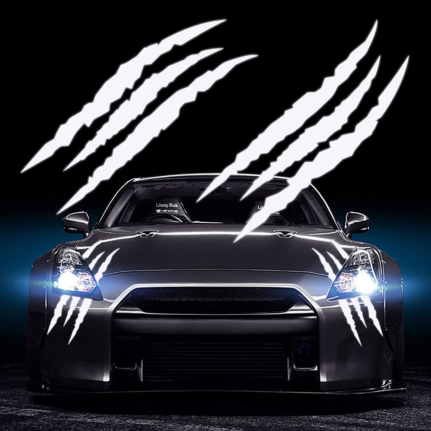 Hungmieh 2Pcs Claw Mark Car Decak, Car Headlight Decal/15.8 Inch, Monster Claw Scratch Stripe Stickers For Dodge Challenger/Char