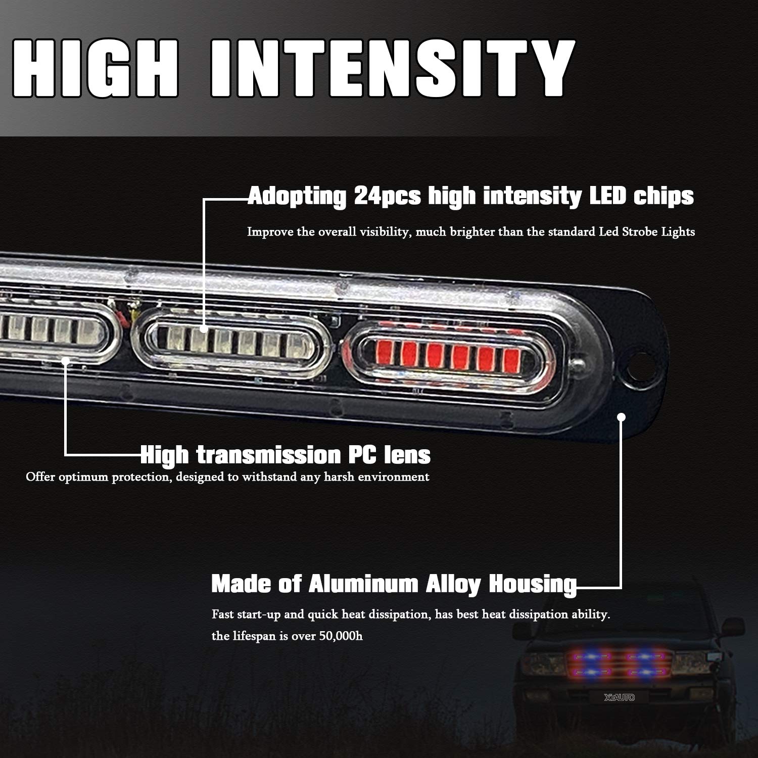 Xtauto Led Emergency Strobe Light 24-Led Red Blue Red Ultra-Thin Surface Mount Flashing Warning Beacon Hazard Construction Cauti