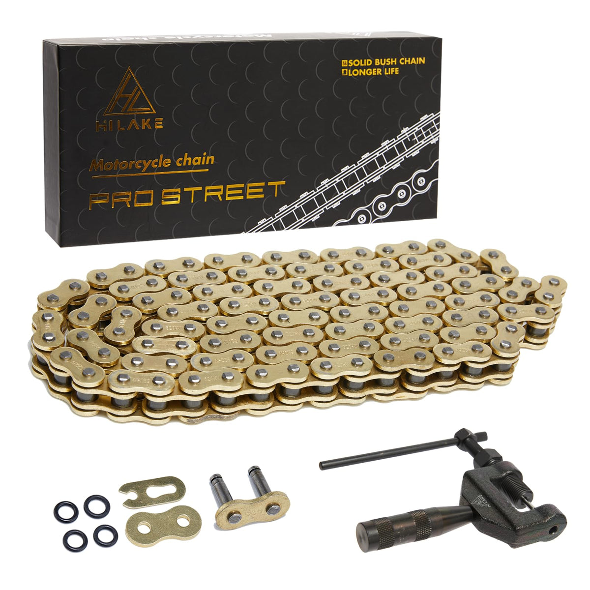 Hilake 520 Motorcycle Chain 130 Links O-Ring With Connecting Master Link And Chain Breaker Heavy Duty Drive Chain For Motorcycle Bicycle Go Kart Mini Trail Bike
