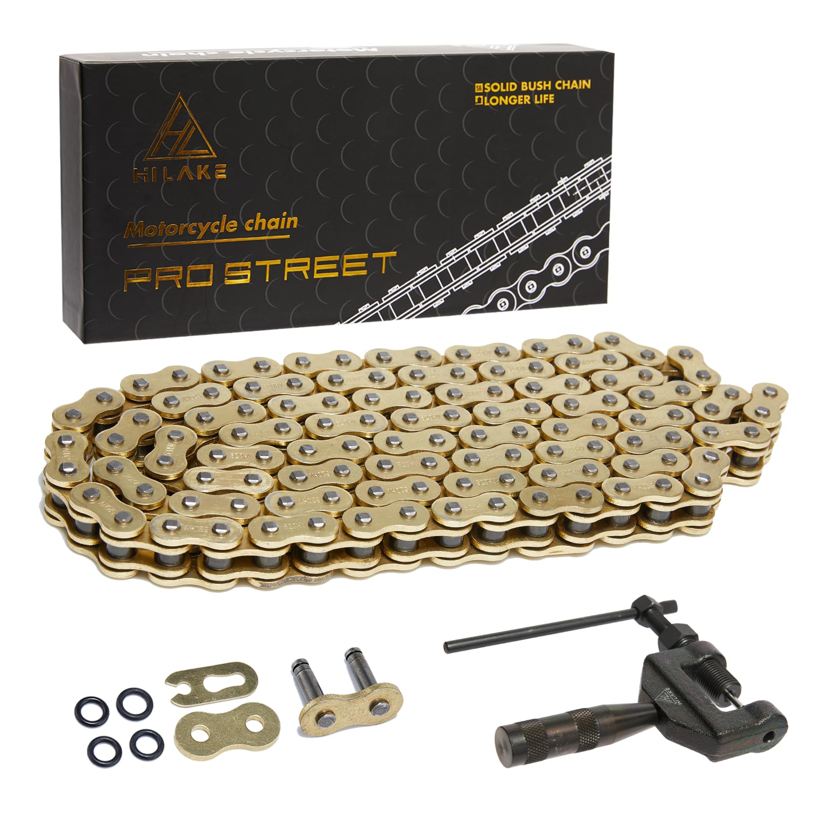 Hilake 520 Motorcycle Chain 114 Links O-Ring With Connecting Master Link And Chain Breaker Heavy Duty Drive Chain For Motorcycle