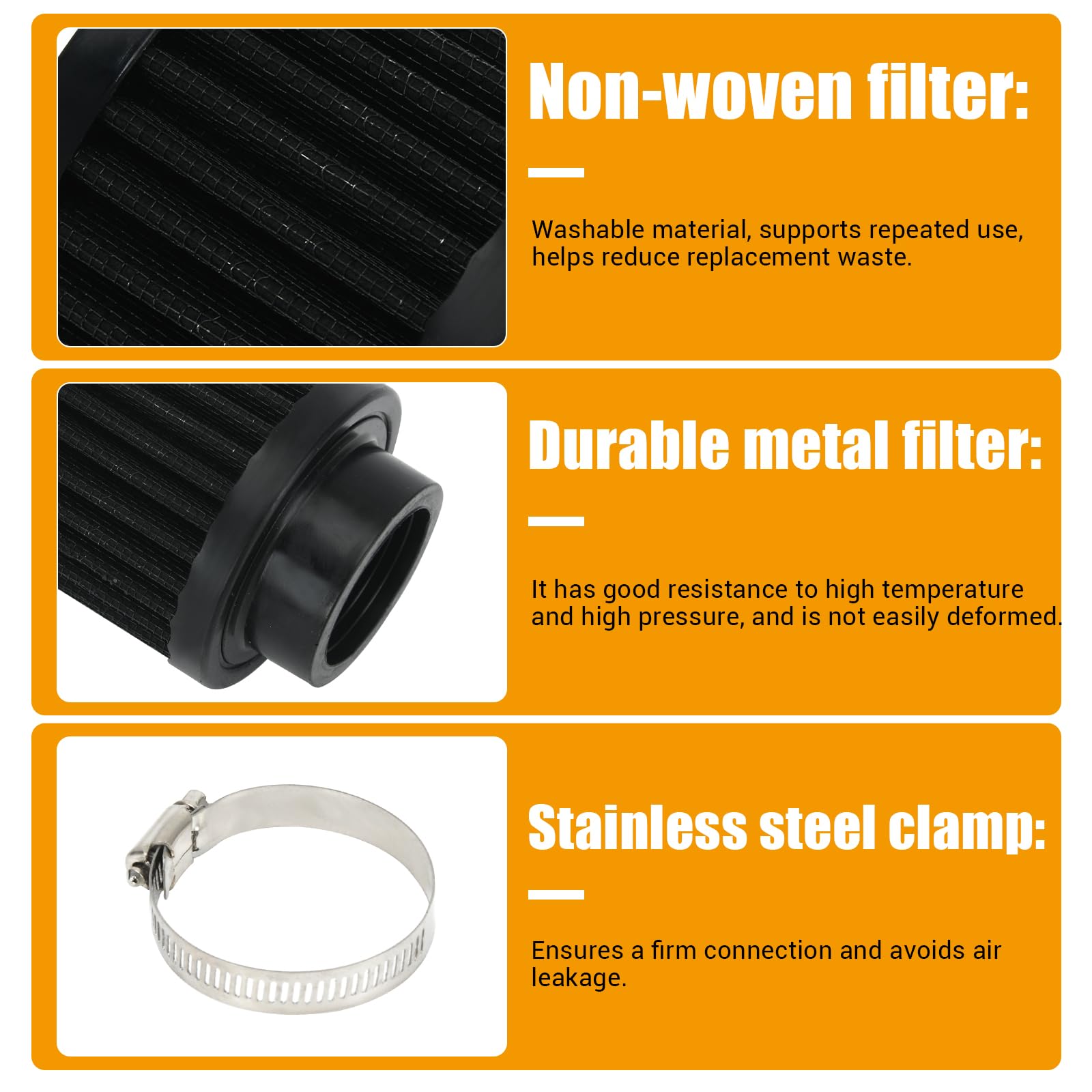 Ptnhz Universal Black Neck 1.5'' 38Mm Car High Flow Cold Air Intake Air Filter Power Intake Air Inlet System Air Cleaner