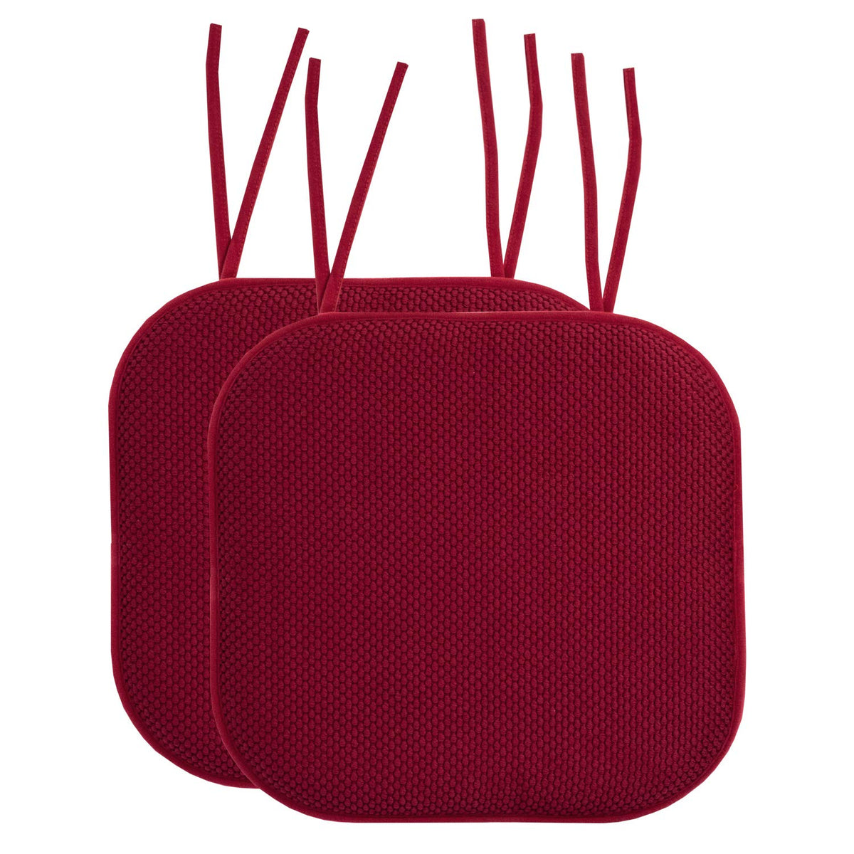 Sweet Home Collection Chair Cushion Memory Foam Pads With Ties Honeycomb Pattern Slip Non Skid Rubber Back Rounded Square 16 X 1