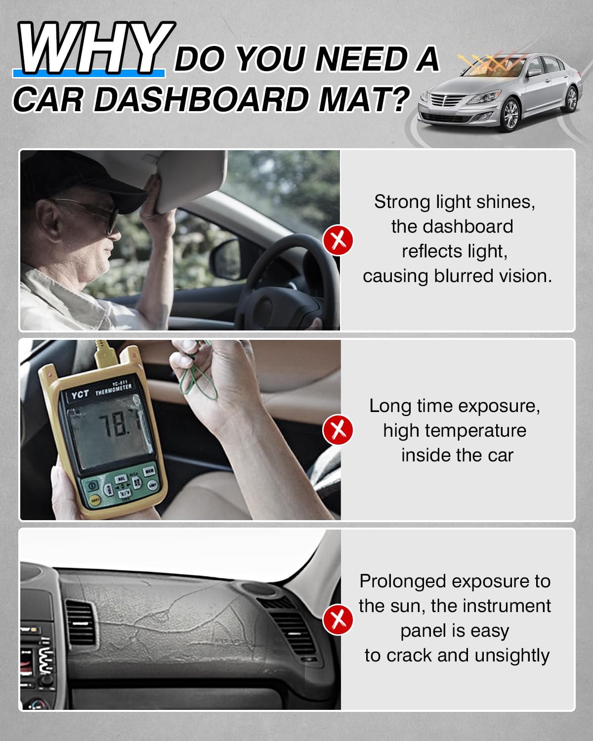 Cartist Dash Cover Compatible with Hyundai Genesis 2008-2014 Sedan 4 Door Dashboard Cover Mat Non-Slip Carpet Sunshield Glare UV