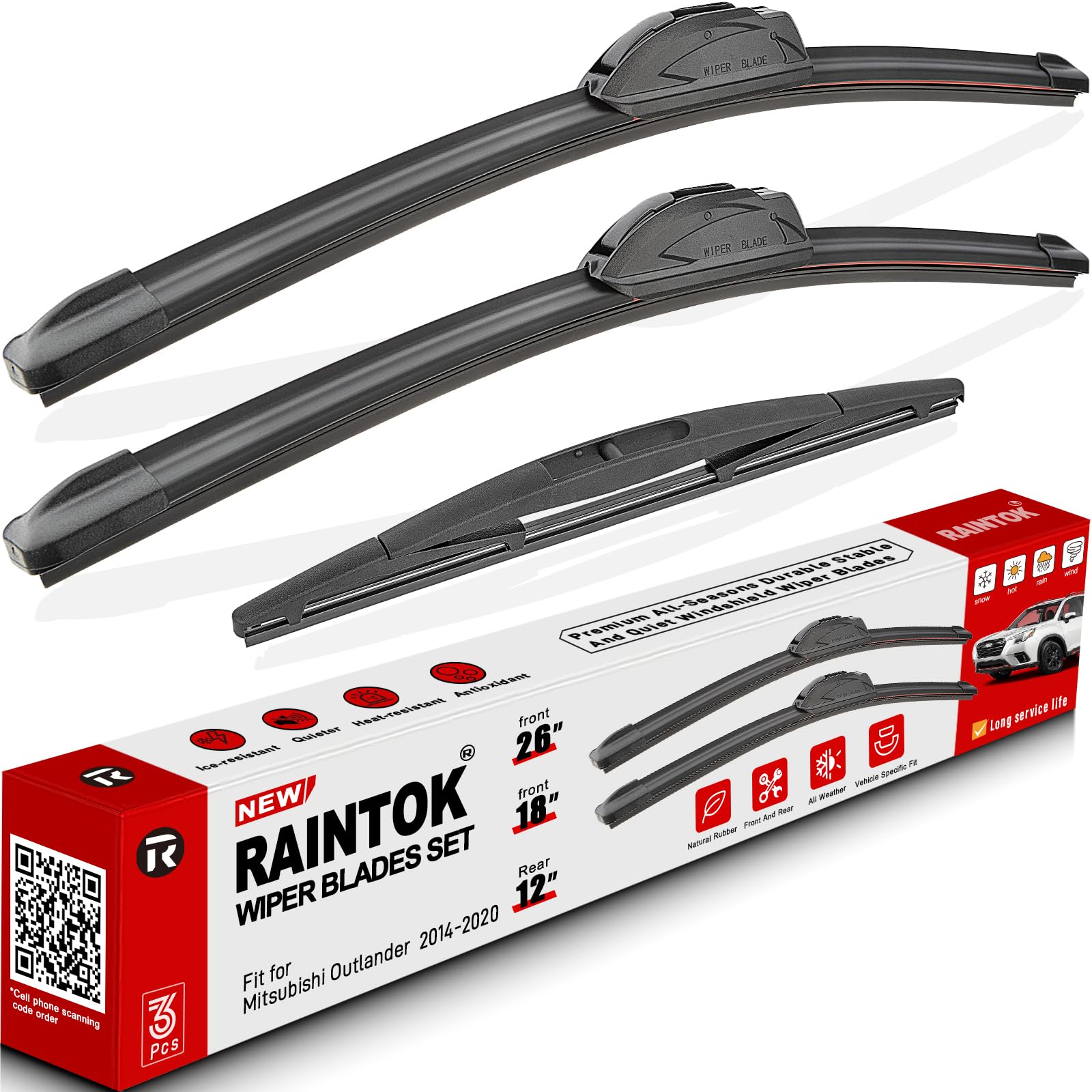 Raintok Windshield Wiper Blades Replacement For Mitsubishi Outlandersport 2011-2022 Original Factory Quality Front Rear Wipers B