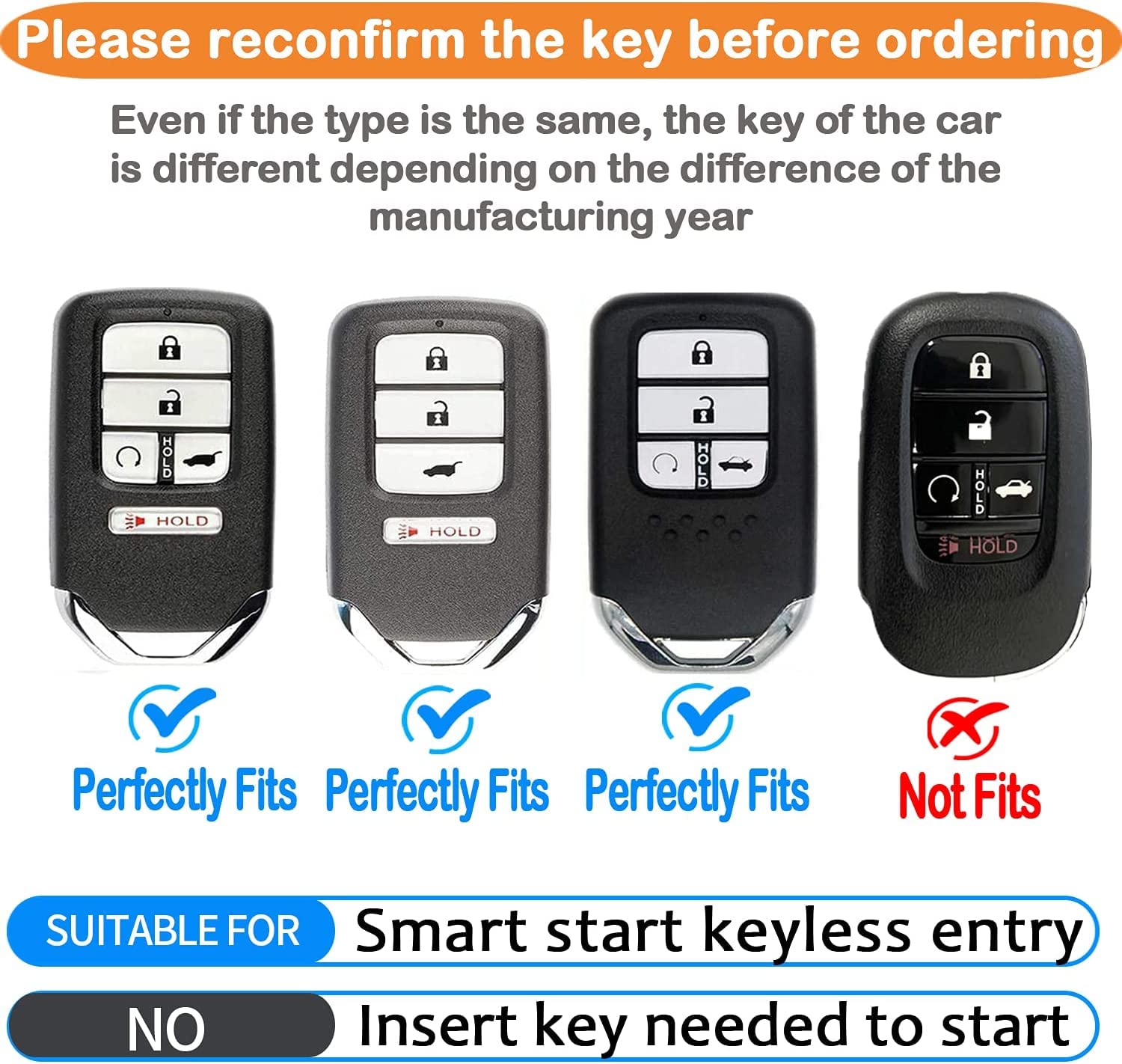 Bqepe For Honda Key Fob Cover Keychain Fit For,Accord Civic Crv Pilot Odyssey Passport Smart Remote Key,Smart Key Shell Case (Black)