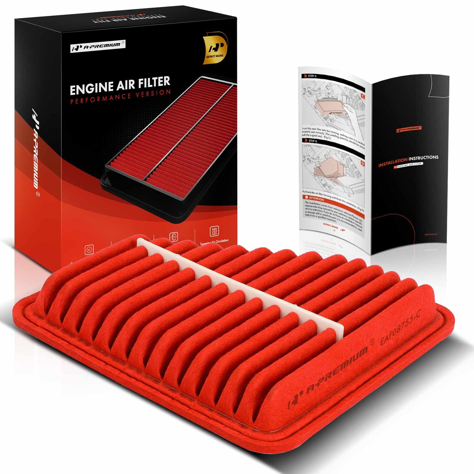 A-Premium Pre-oiled Engine Air Filter Compatible with Toyota, Scion, Lexus & Pontiac - Camry 2007-2011, RAV4 2006-2012, Corolla 