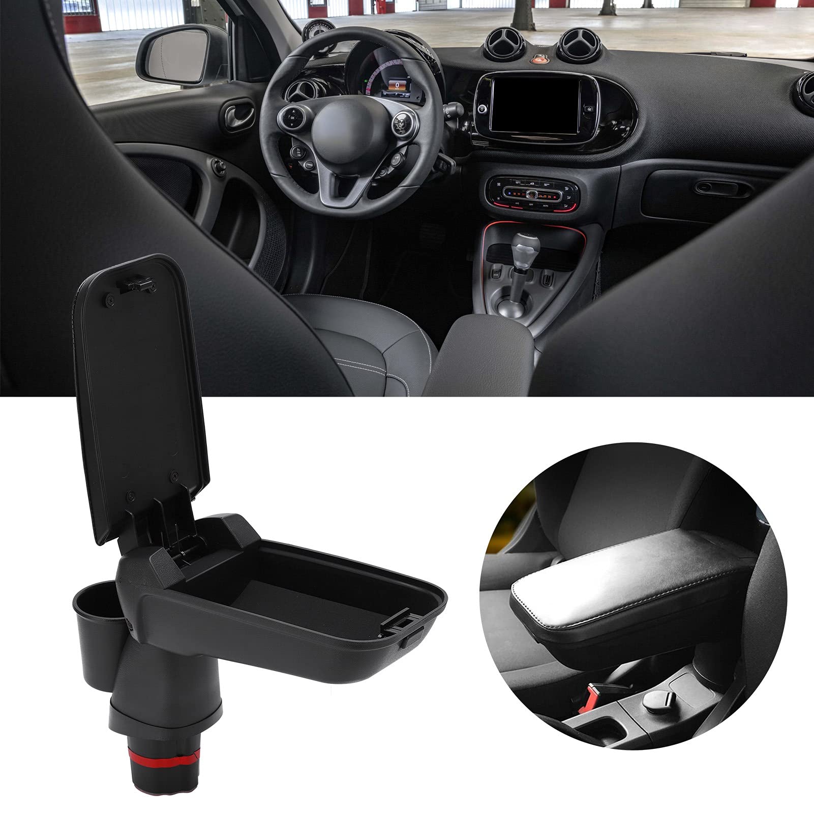 Fydun Central Armrest Box With Water Cup Holder Armrest Storage Box+Cup Holder Replacement For Mercedes Smart Fortwo Forfour 453 2015-2019