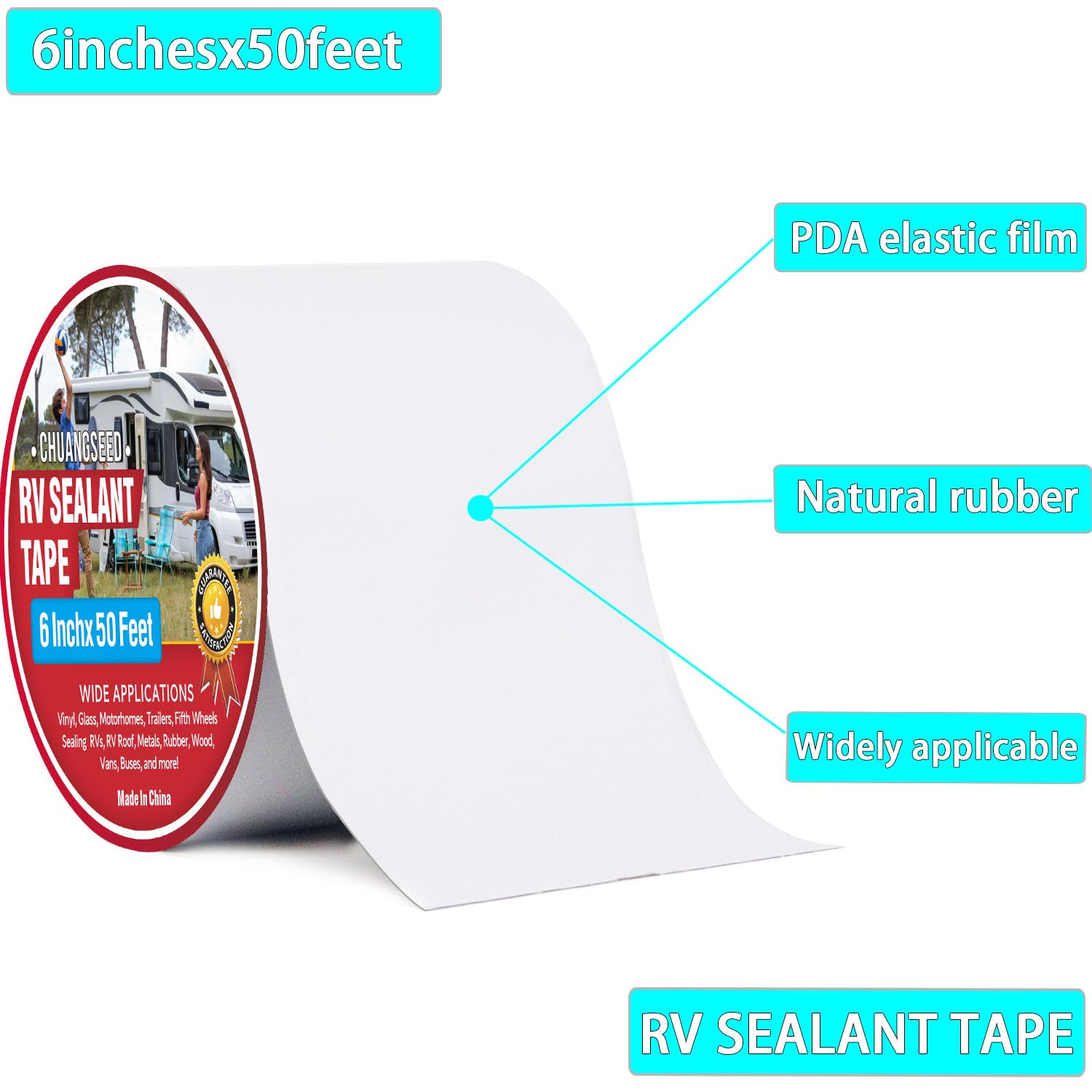 CHUANGSEED RV Roof Tape White, 6 Inch X 50 Feet, Sealant Patch Repair for Camper, Trailer, Stop Leaks, UV-Resistant, Weatherproo