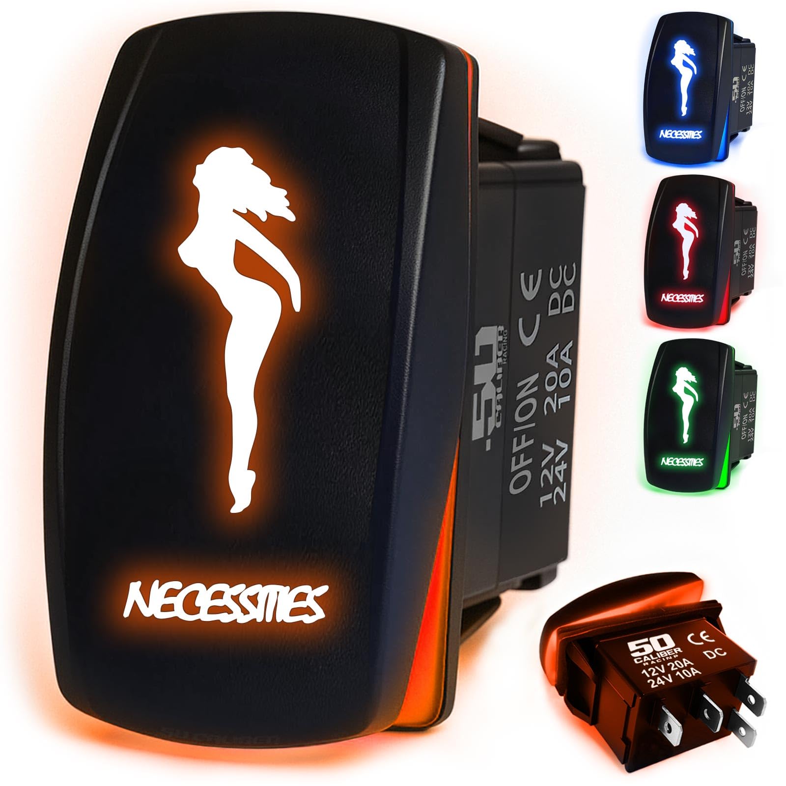 50 Caliber Racing Rocker Switch On/Off Led Backlit -Necessities- Utv, Auto, Boat 20A 12V (Orange)